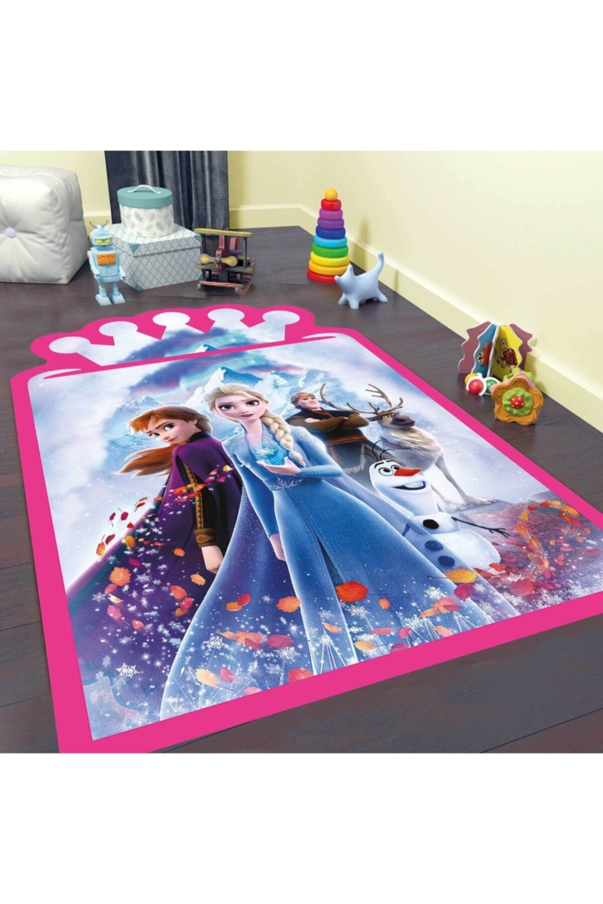 KuzgunHome Çocuk Odası Oyun Halısı Elsa Pembe Model Dot Taban Halı