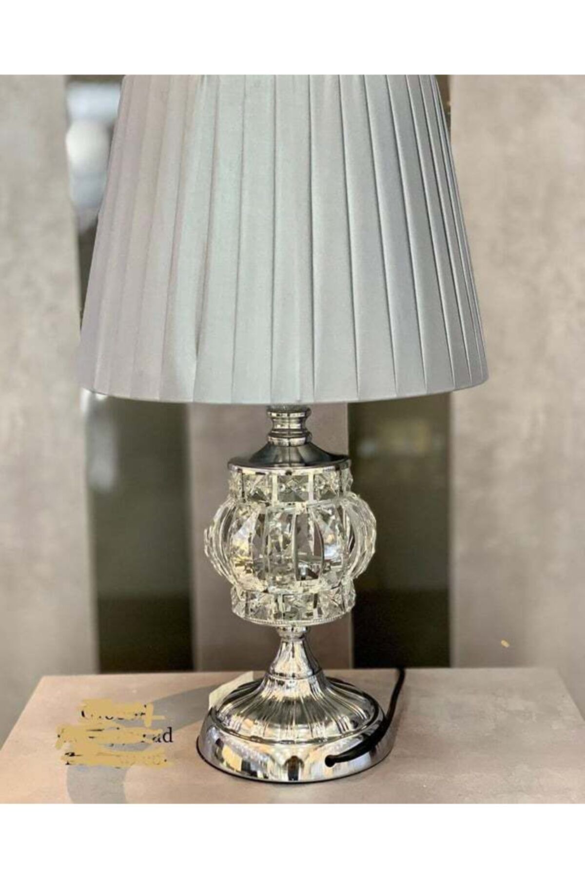 KÜBRAHOME'S Decovien Gümüş Ledli 50 Cm Kristal Taşlı Abajur