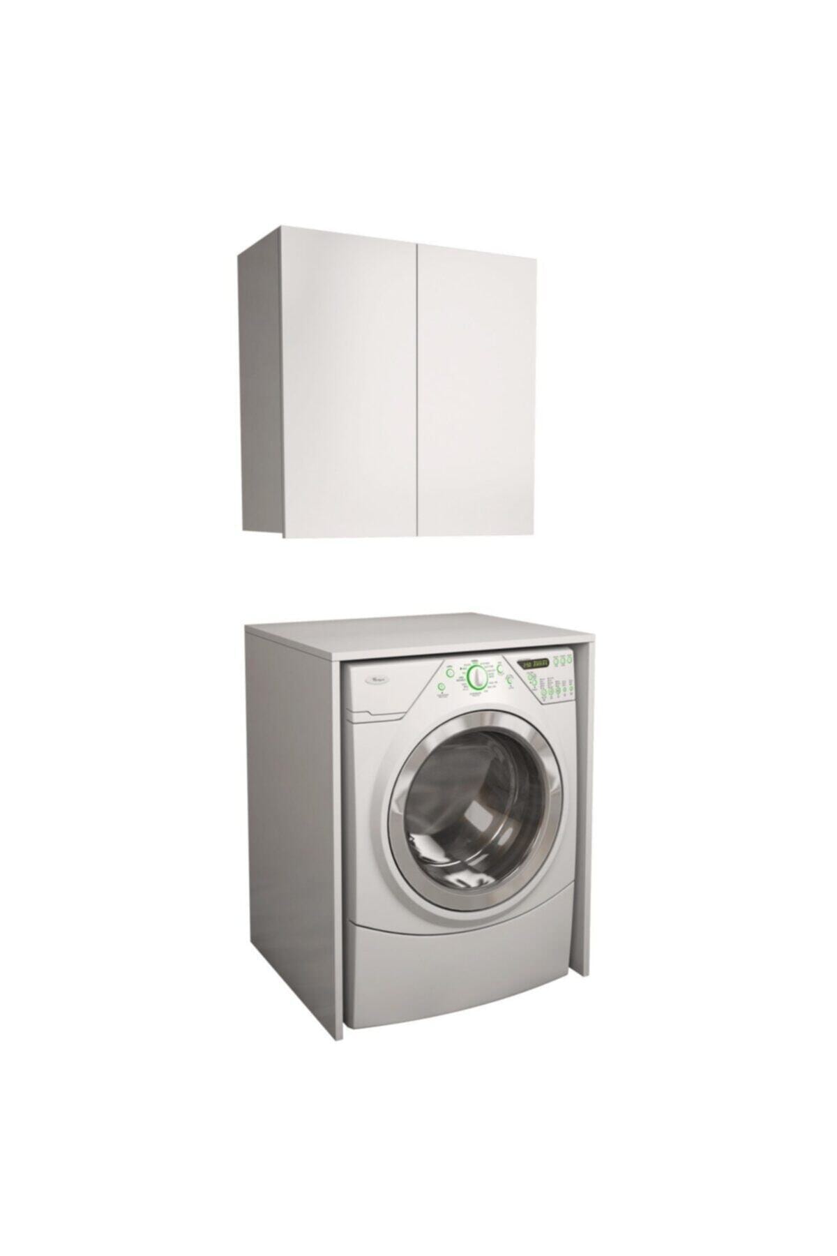 banos Cd5 Çok Amaçlı Banyo Üst Dolaplı Çamaşır Makinesi Dolabı Takımı - Mat Beyaz