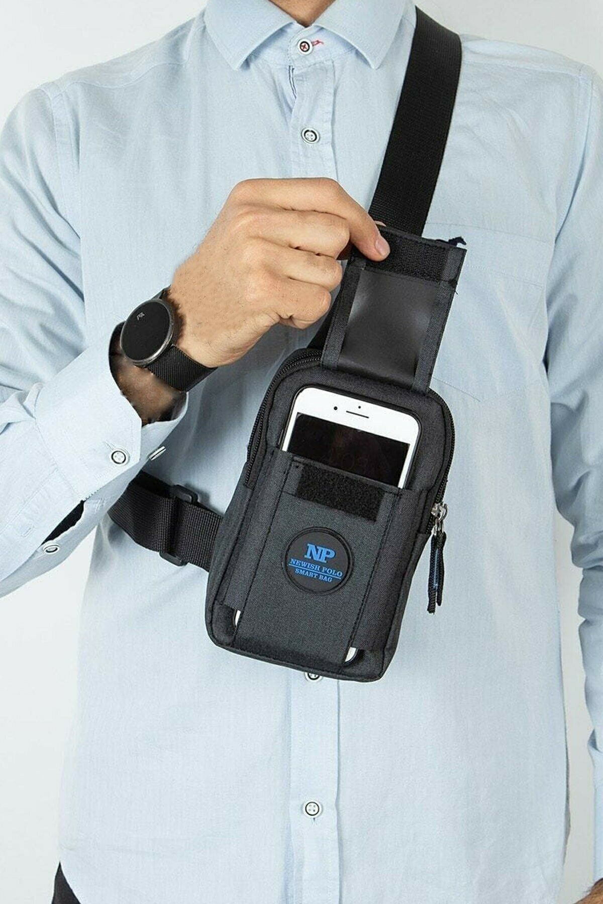 Newish Polo Unisex Keten Telefon Bölmeli Bel Ve Çapraz Omuz Çanta Göğüs Seyahet Günlük Bodybag