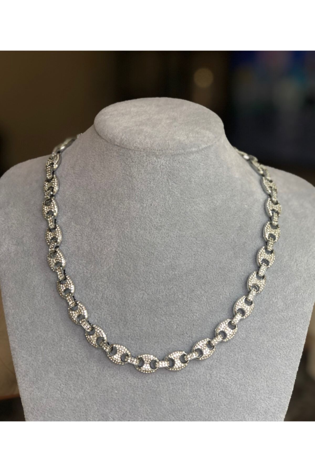jestaksesuar Chain Swarovski Taşlı 316l Gerçek Çelik 53cm Zincir Unisex Kolye