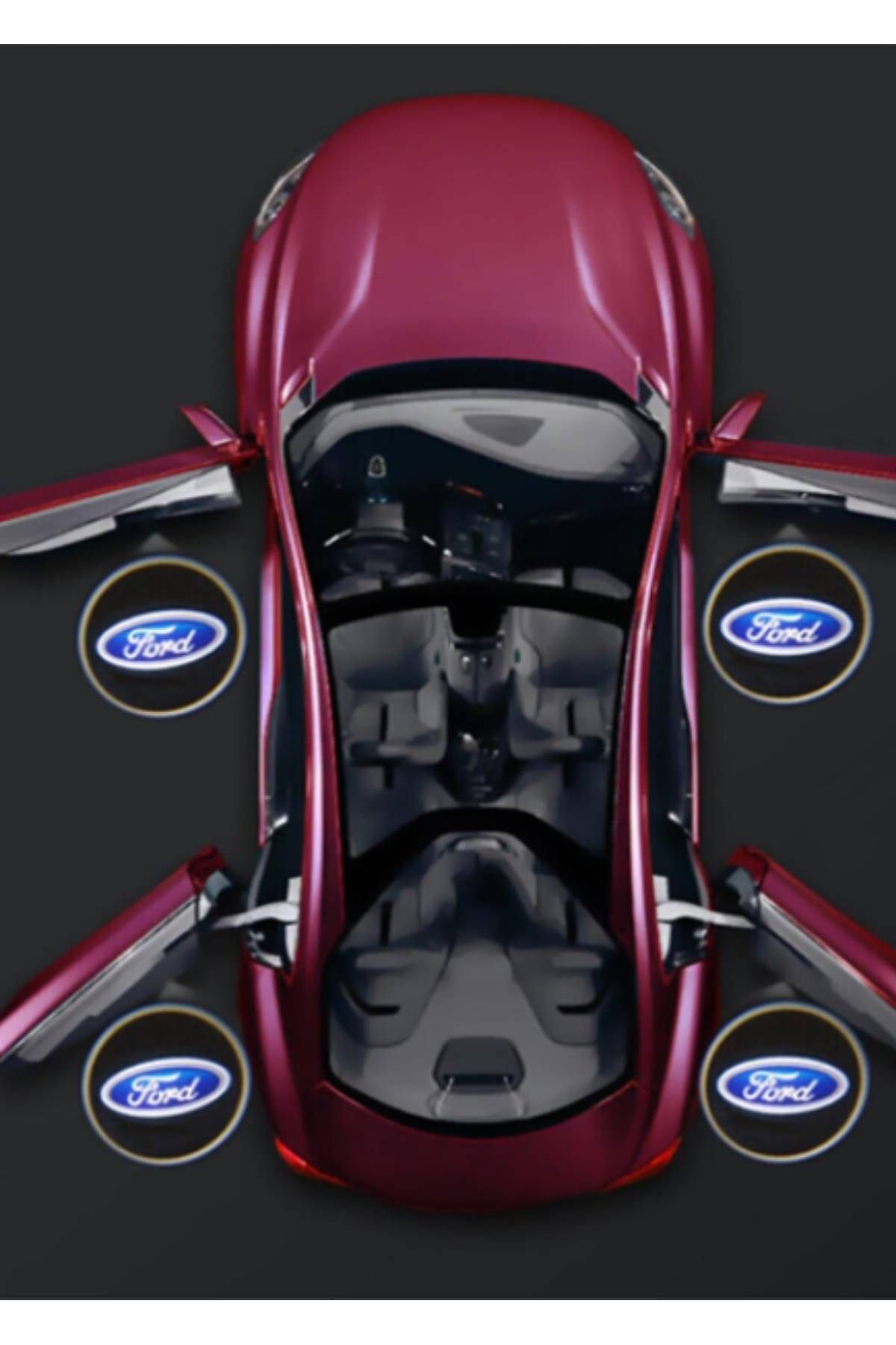 fırsatlar burada Ford  Uyumlu  Kapı Altı Led Hayalet Logo Pilli Yapıştırmalı 2 Adet