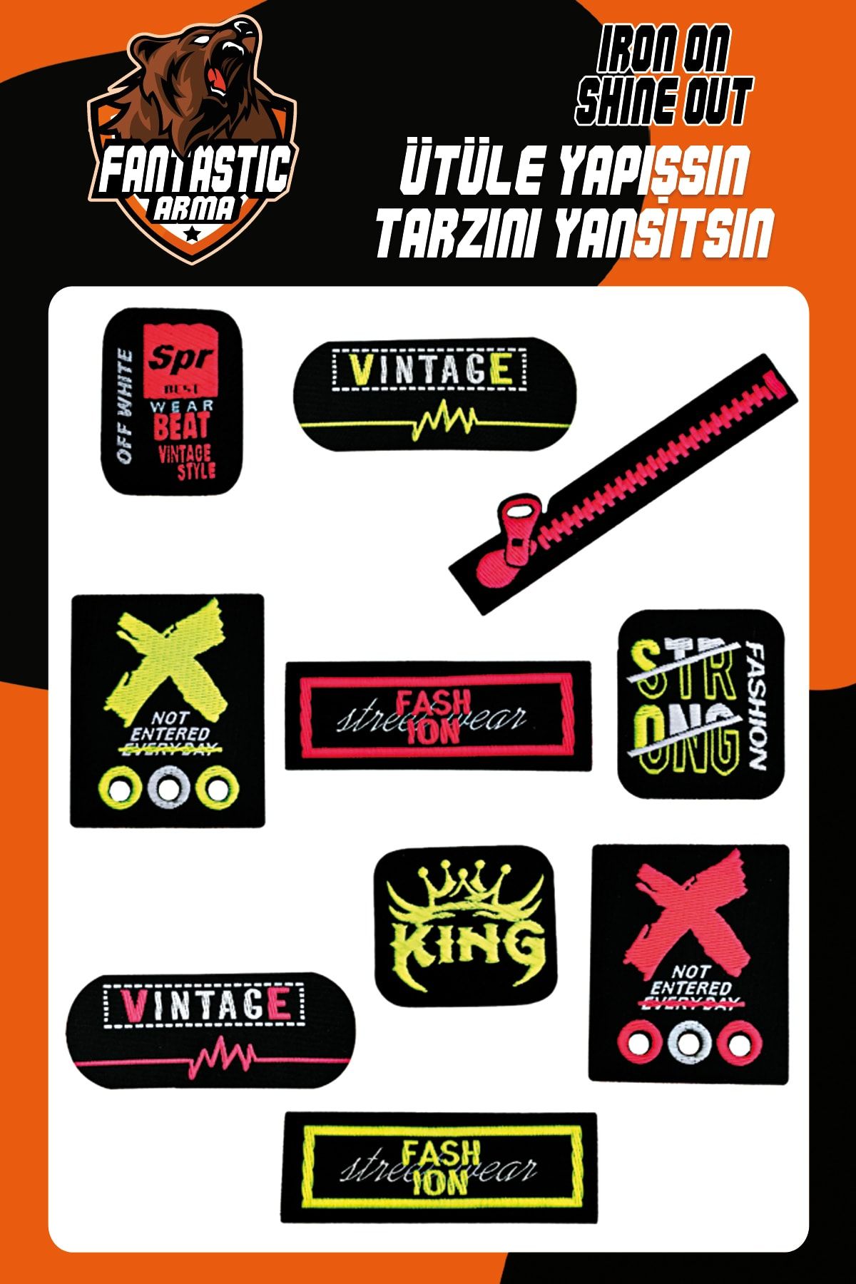 FANTASTIC Ütü Ile Yapışan Dokuma Arma Seti Patch Yama Fosfor Strong, Fashıon Modeli