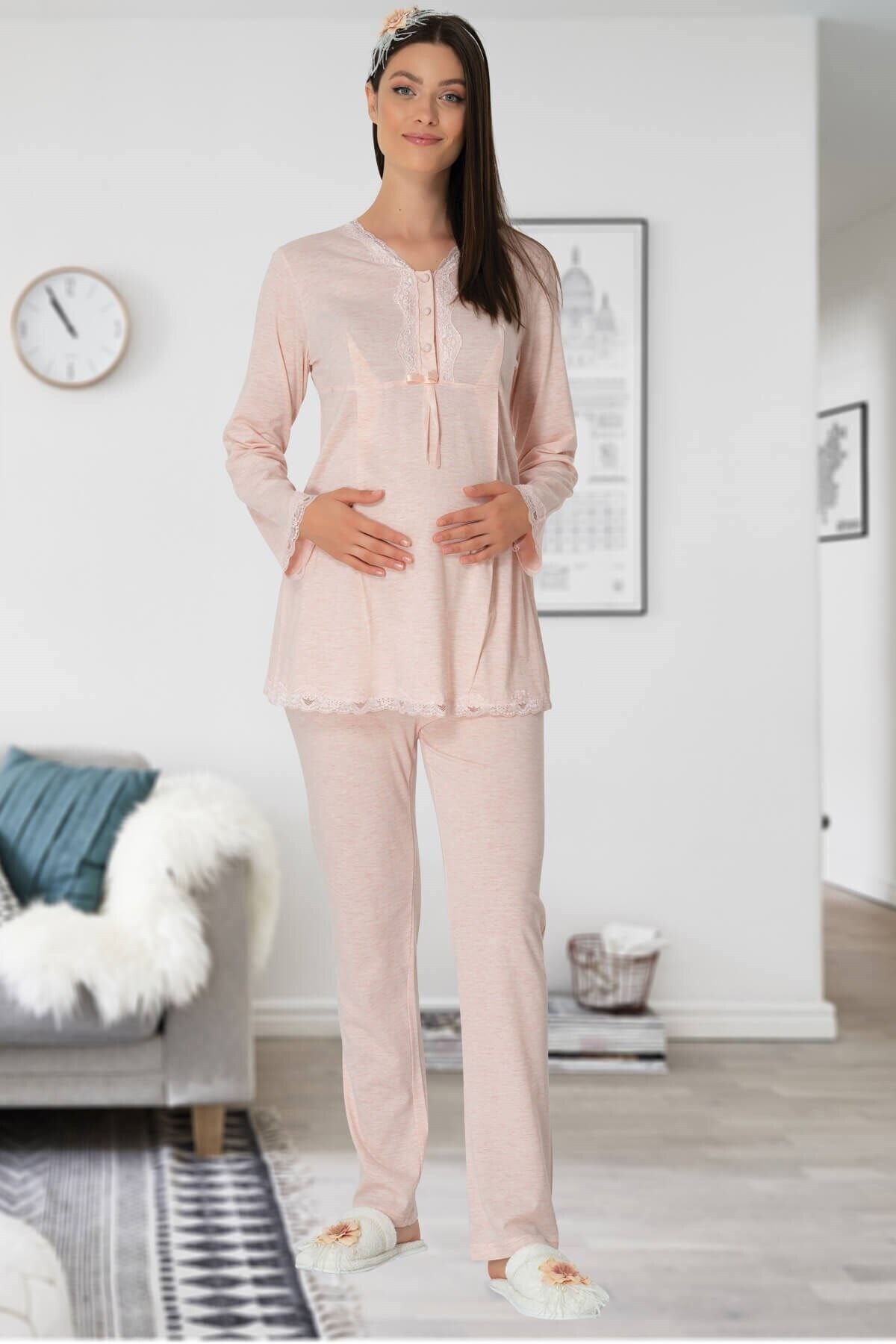 By Mecit Pijama Carpediem L.r. Pudra 1509 Hamile Lohusa Pijama Takımı