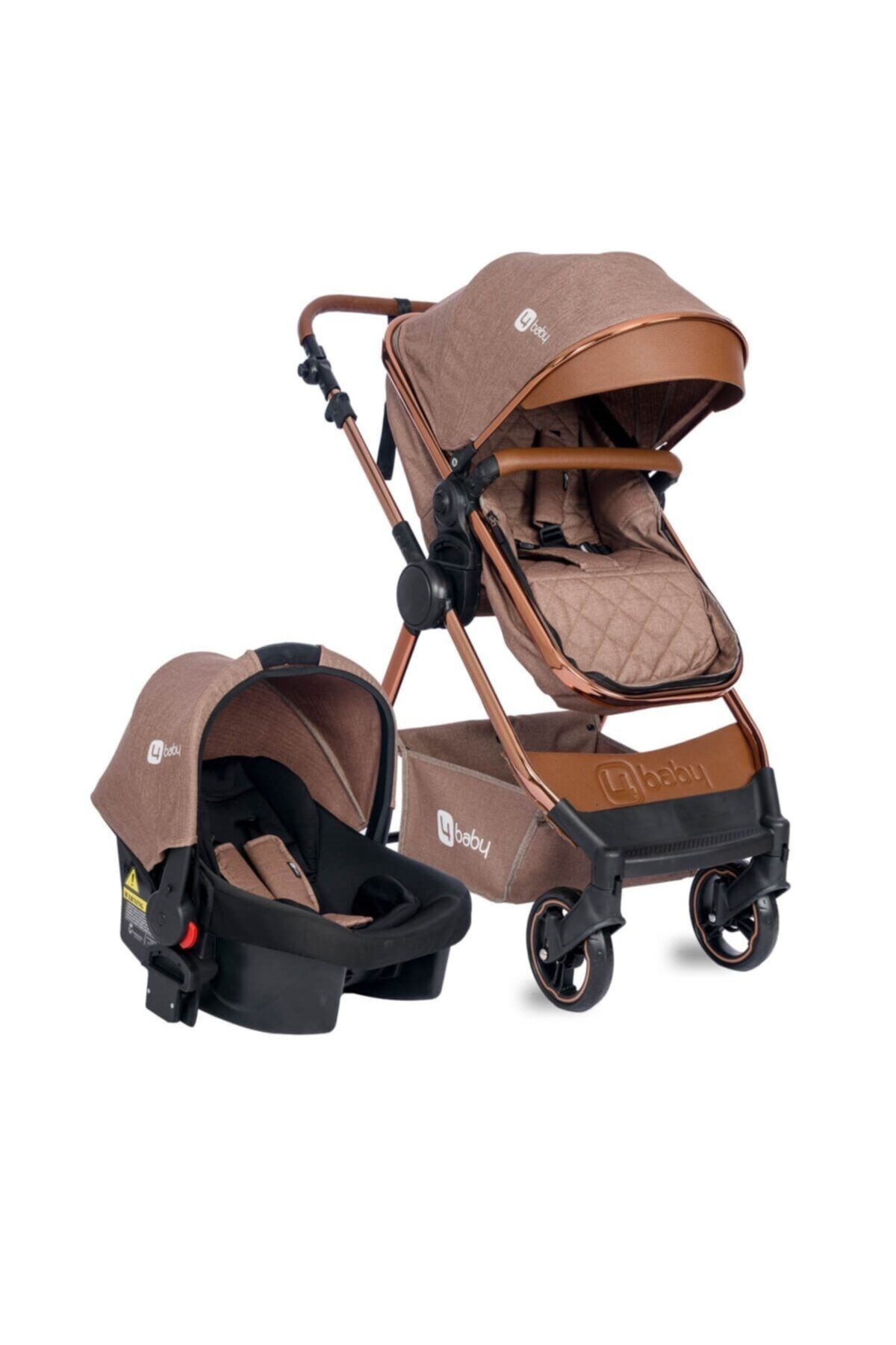 Four Baby 4 Baby Safran Bronz Premium Travel Sistem Bebek Arabası Kahve