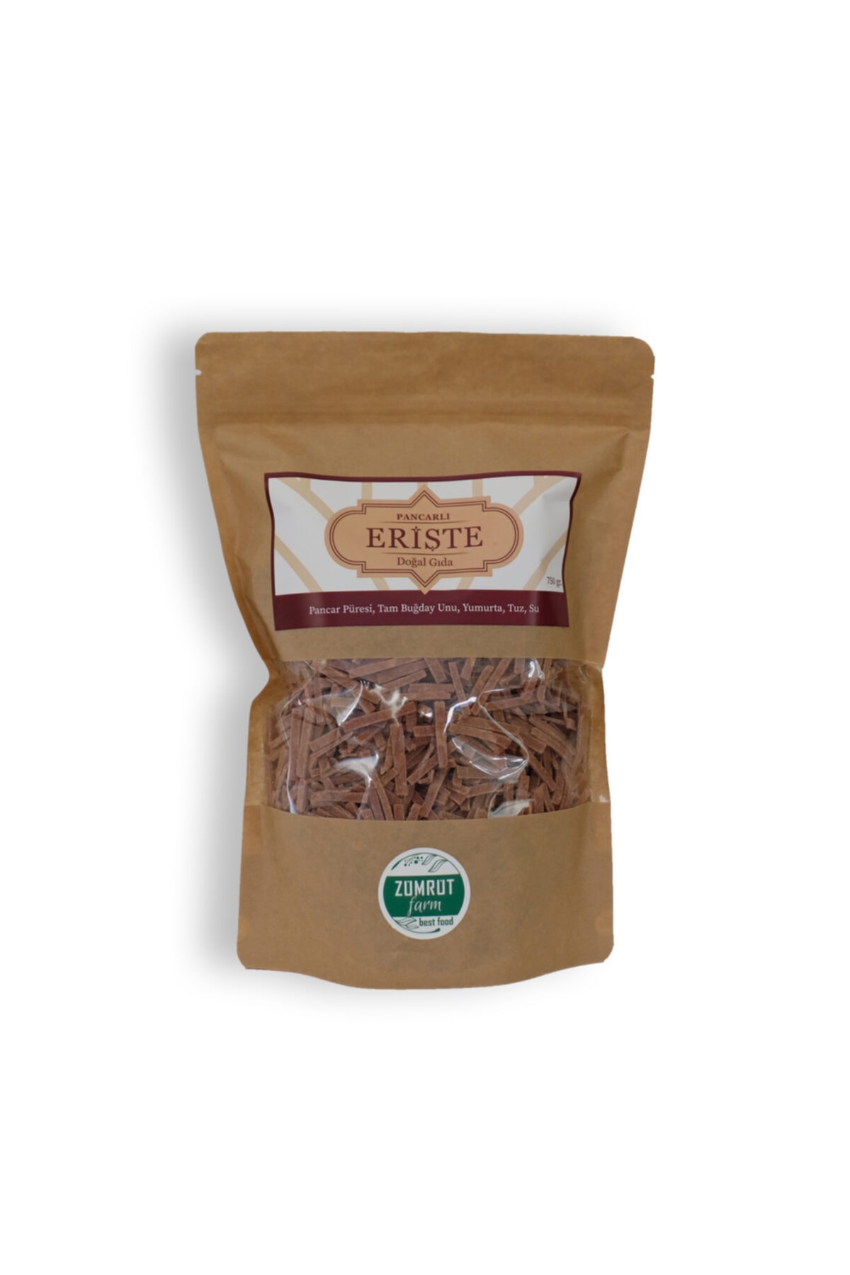 ZUMRUT FARM Pancarlı Erişte 500 gr Tam Tahıllı Buğday Unlu Pancar Püreli Katkısız, Koruyucusuz, Doğal