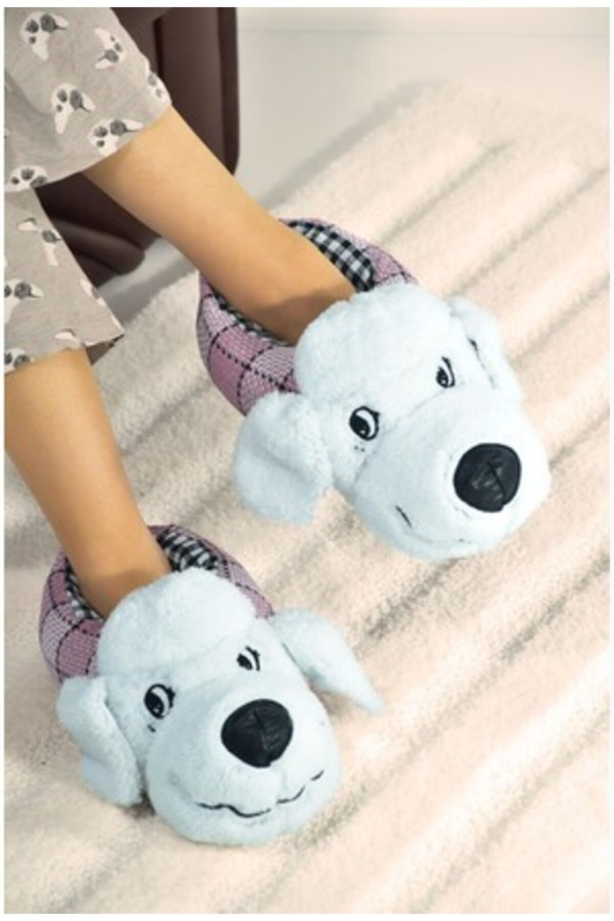 ODESA Ayakkabı Kadın Hayvanlı Kışlık Beyaz Panduf Yılbaşı Terliği