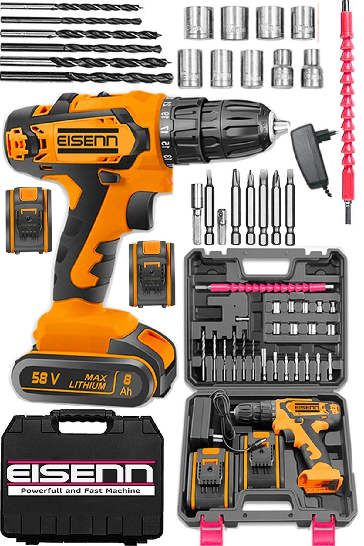 Eisenn Germany Technology Hi-tech 58 V 8 Ah Samsung Akülü Vidalama Matkap + Yardımcı Komple Set