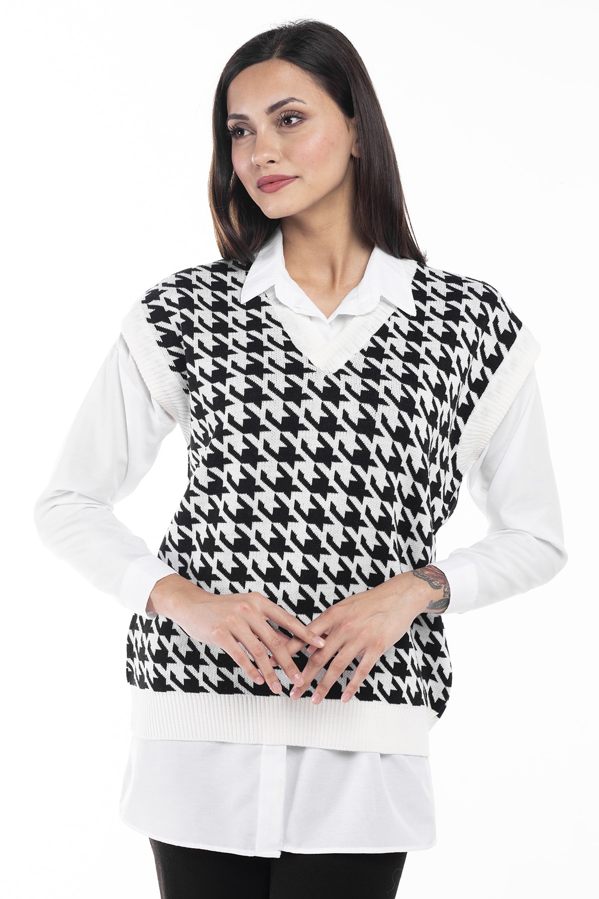 HARZZ DESIGN Kadın Beyaz Kazayağı Süveter