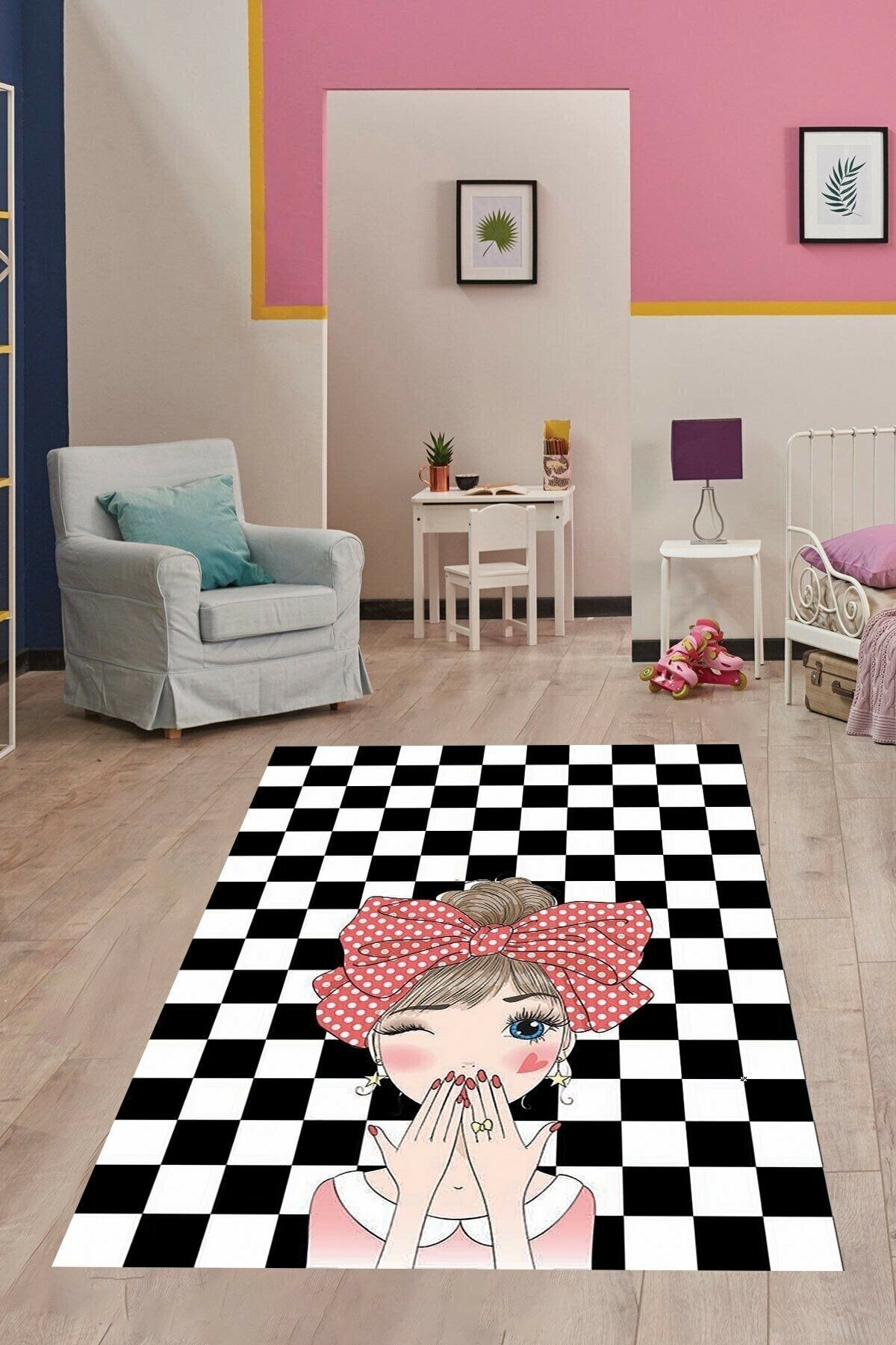 MKYHOME Modern Dijital Baskılı Kaymaztaban Yıkanabilir Genç Kız Odası Halısı