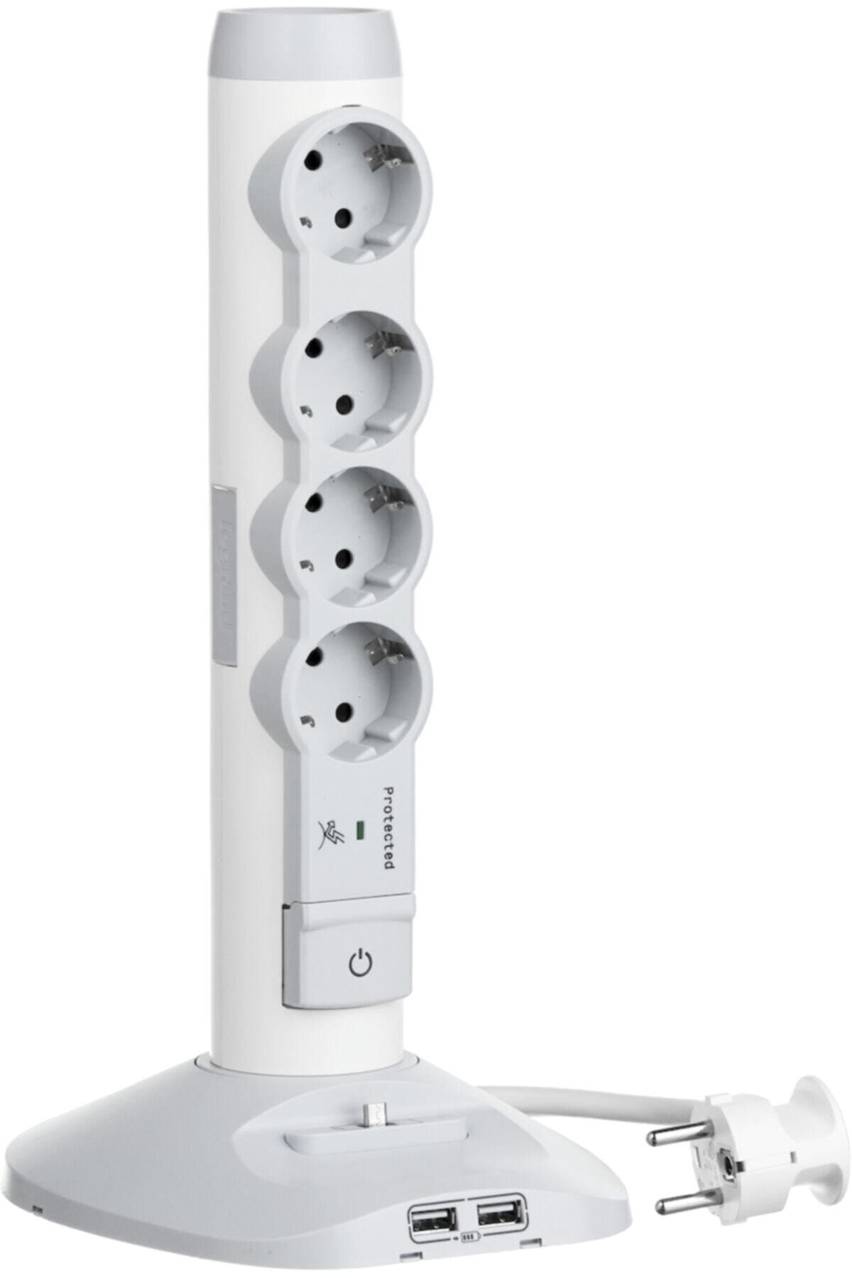 Legrand Dikey 4'lü Akım Korumalı 2 Usb Çıkışlı Topraklı Priz Grubu 694614
