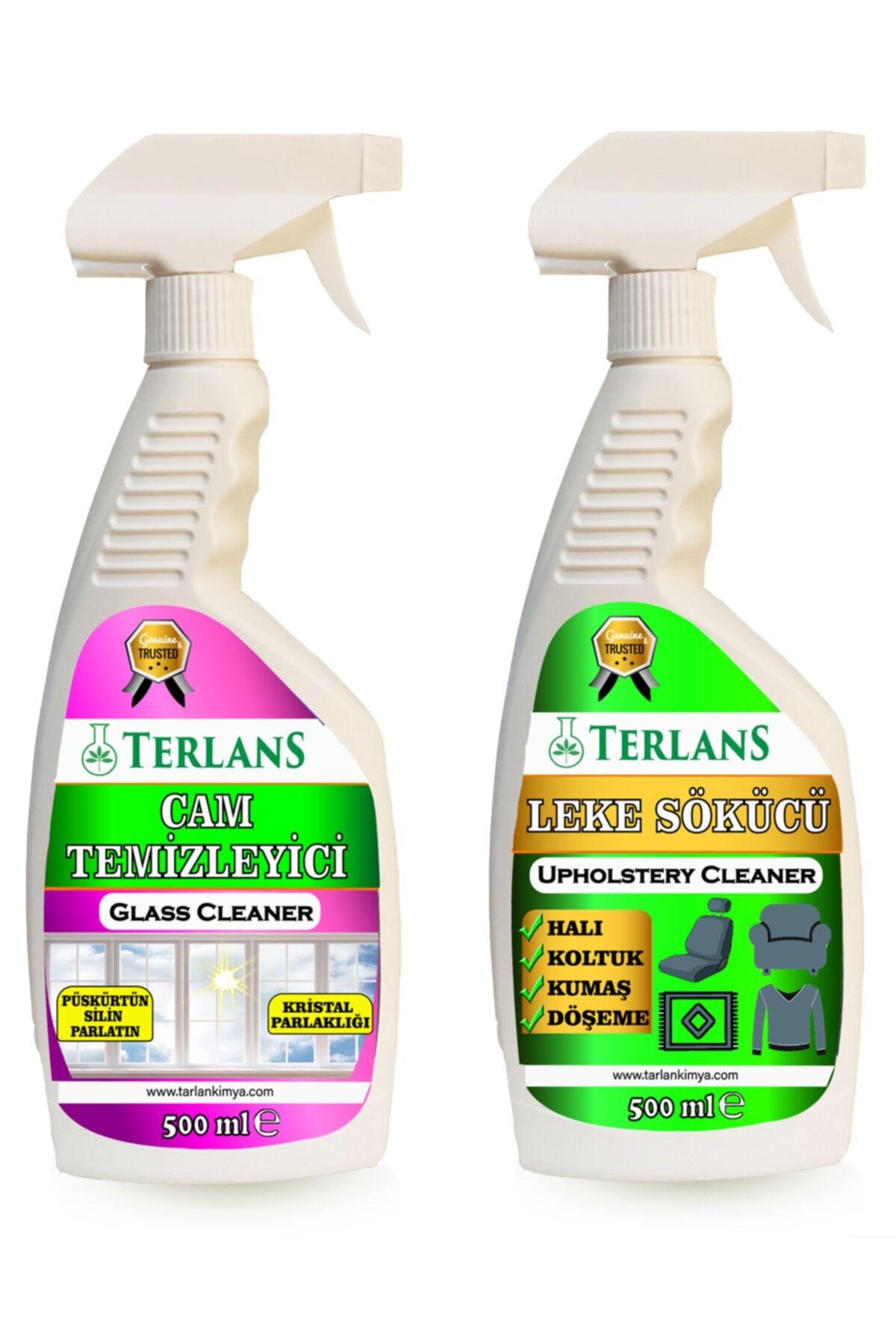 Terlans Cam Temizleyici Ve Halı Koltuk Döşeme Leke Sökücü 2x500 ml Mikrofiber Bez