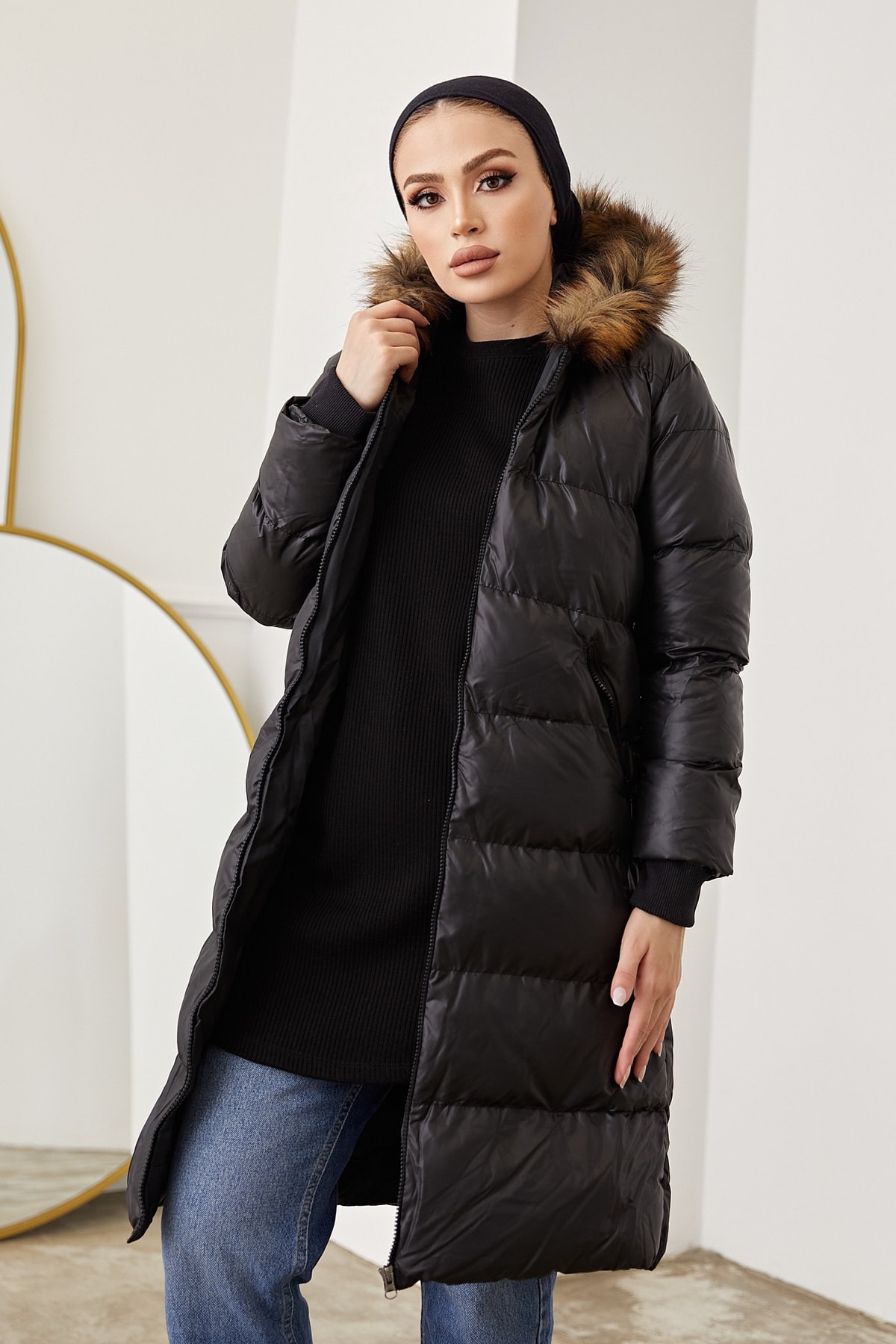 festmoda Kadın Siyah Klasik Tarz Şişme Mont