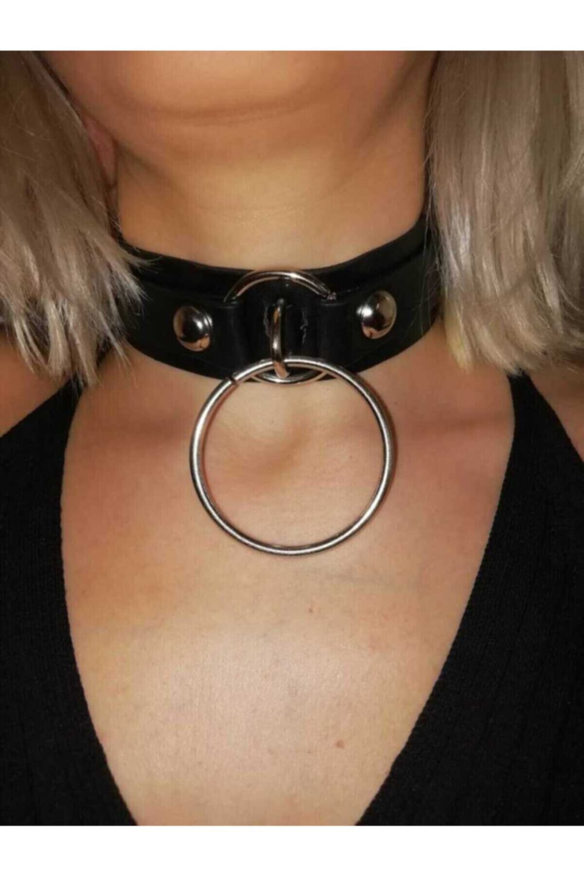 Metal Giyim Büyük Halka Detaylı Chocker