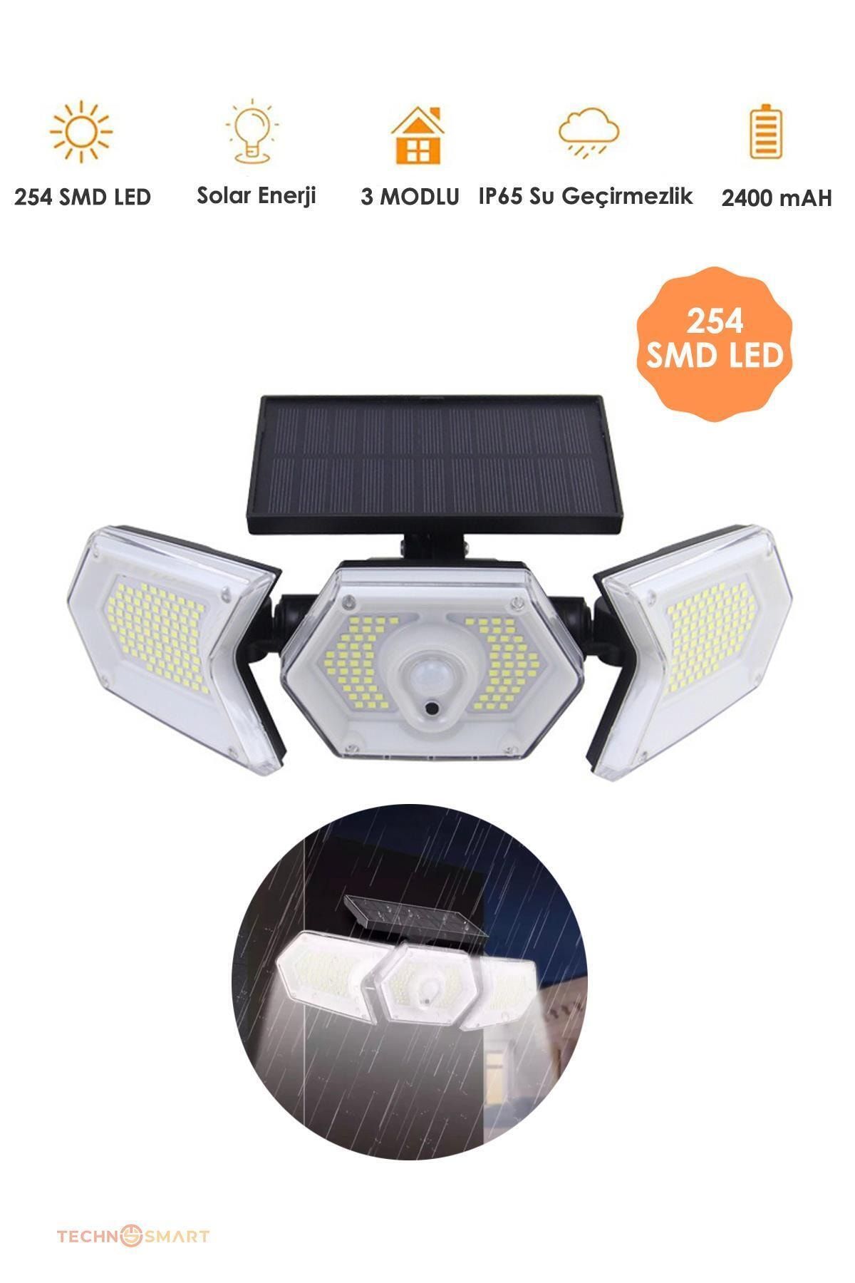 Trendpoint 254 Ledli Hareket Sensörlü Solar Projektör Güneş Enerjili Led Bahçe Lambası Şarj Olabilen