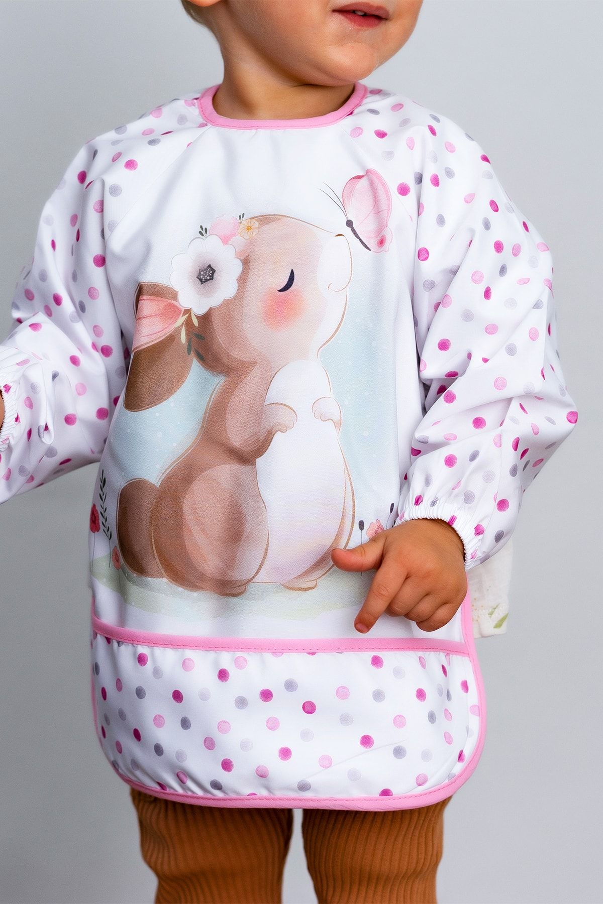 Mai Perla Flower And Rabbit Desenli Uzun Kollu Unisex Bebek Mama Önlüğü (sıvı Gecirmez)
