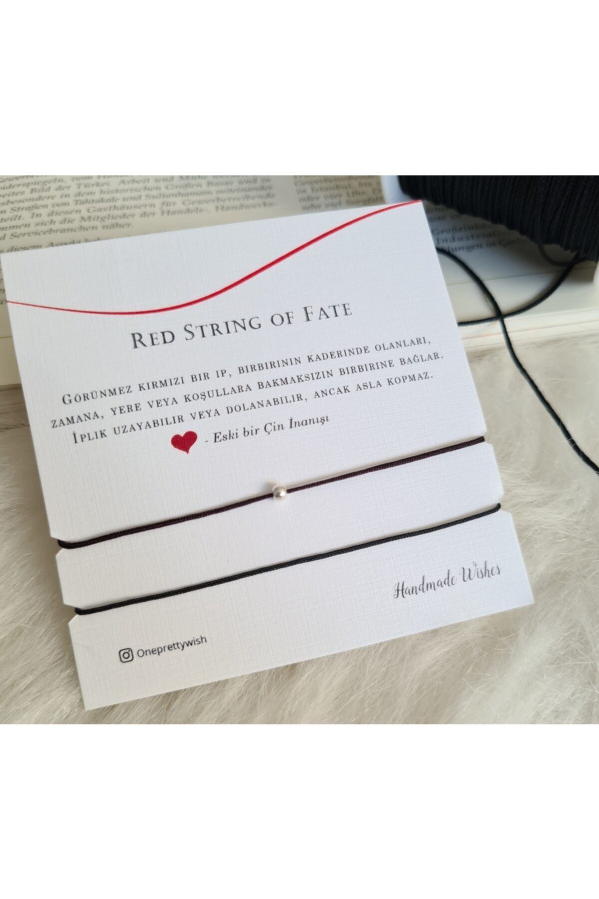 ONEPRETTYWISH Red String Çift Bileklik Siyah Ip 925 Ayar Gümüş Boncuk Gümüş