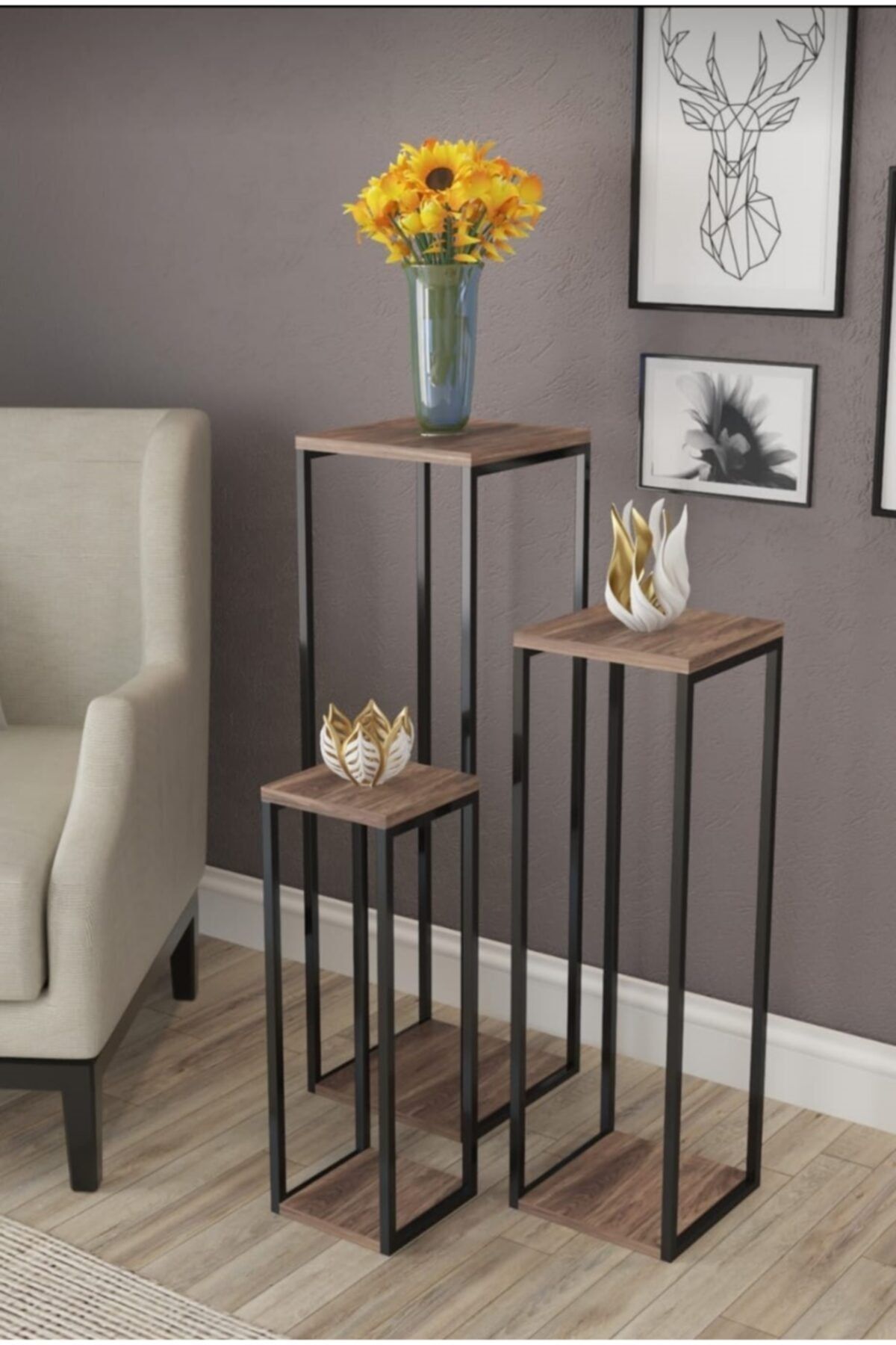 Nas Design Dekoratif Üçlü Çiçeklik