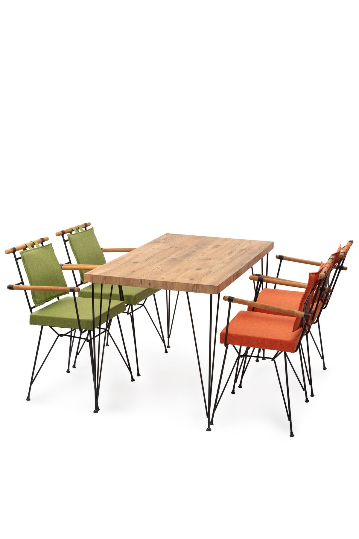 SERS MOBİLYA Sers 120*60 Yemek Masa Takımı Mutfak Masası Cafe Masası 4 Adet Penyes Tel Sandalye 1 Adet Masa
