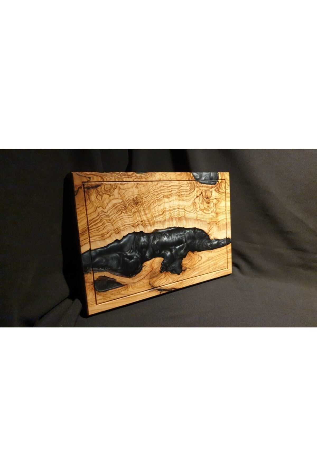 F&S WoodArt Rustik Zeytin Ağacı & Epoksi Sunum Tahtası / Kesme Tahtası - Füme