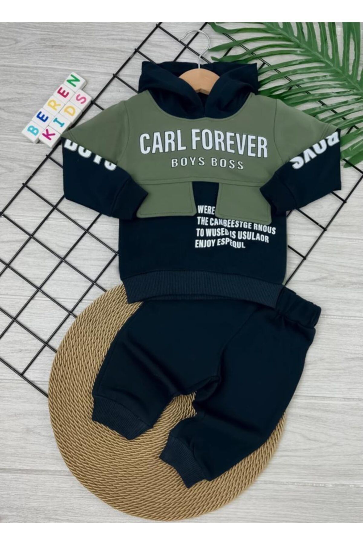 Beren Kids Forever Desenli Kapşonlu Bebek Alt Üst Takım