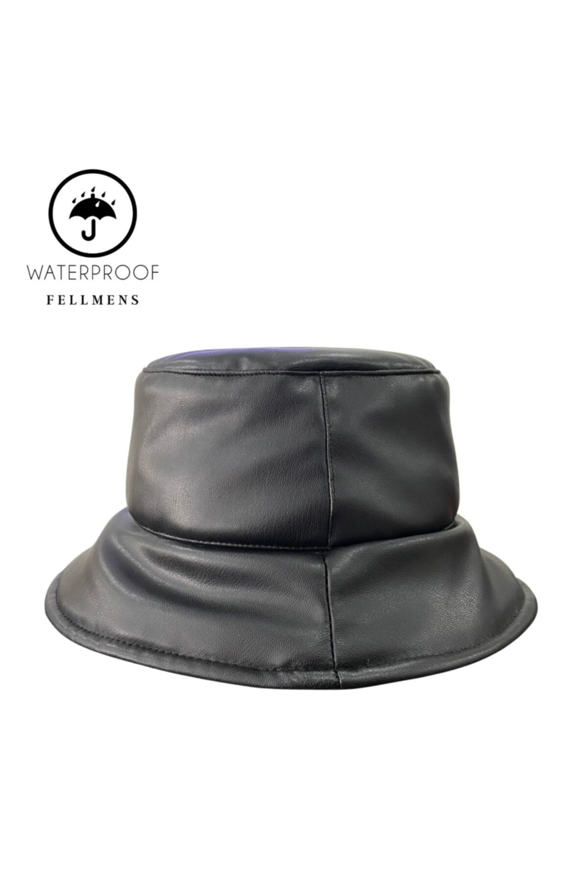 FELLMENS Waterproof Su Geçirmez Deri Kapitone Siyah Bucket Unisex Şapka