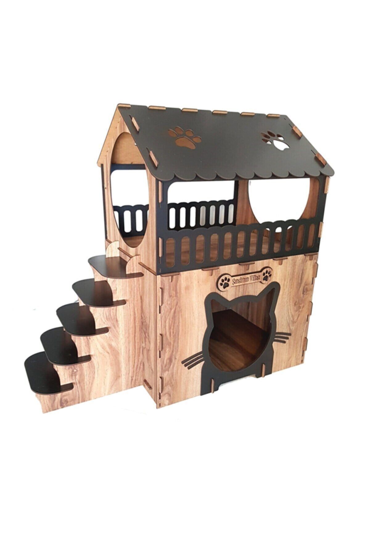 OD gift Teras Katlı Kullanışlı Pratik Ahşap Kedi Evi