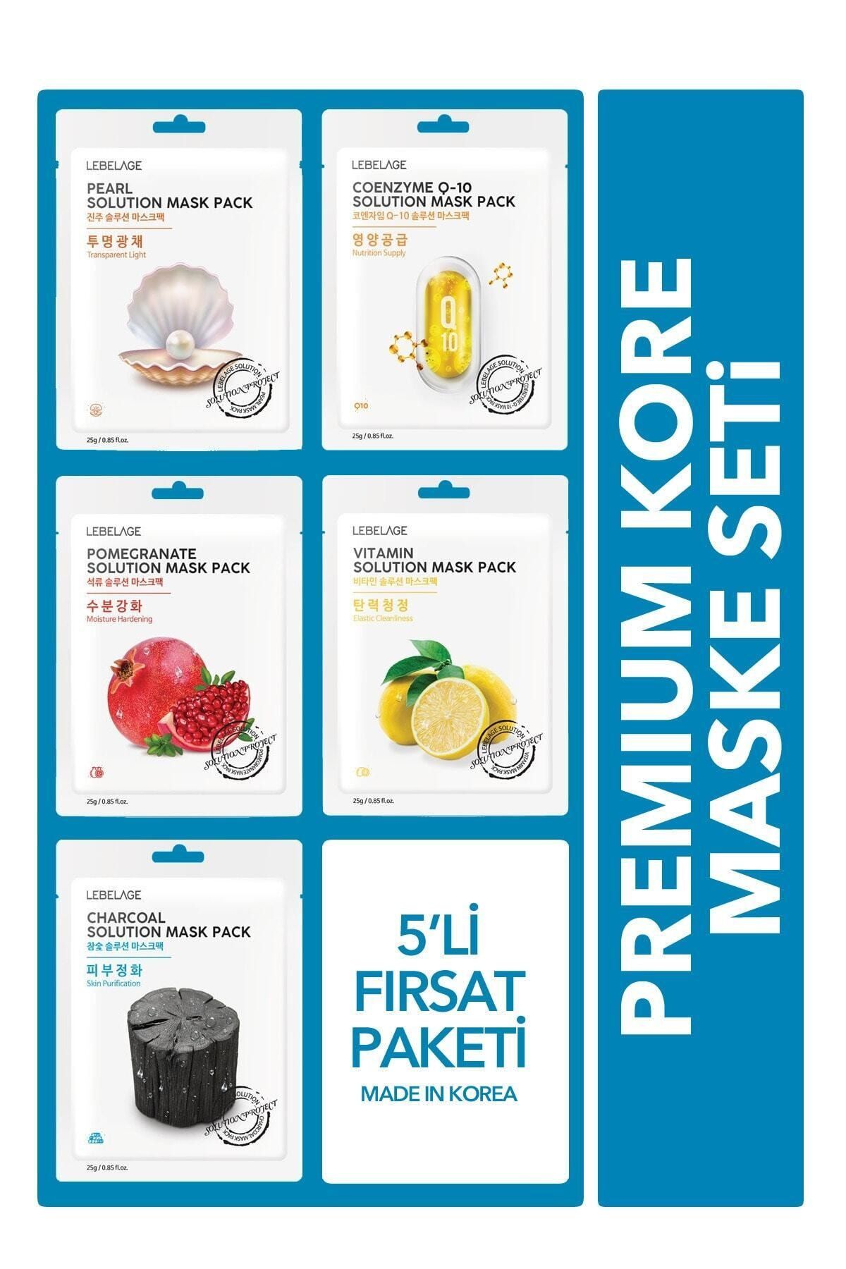 LEBELAGE Lüks Kore Maske Seti (pearl, Coenzyme Q10, Pomegranate, Vitamin, Charcoal) 5'li