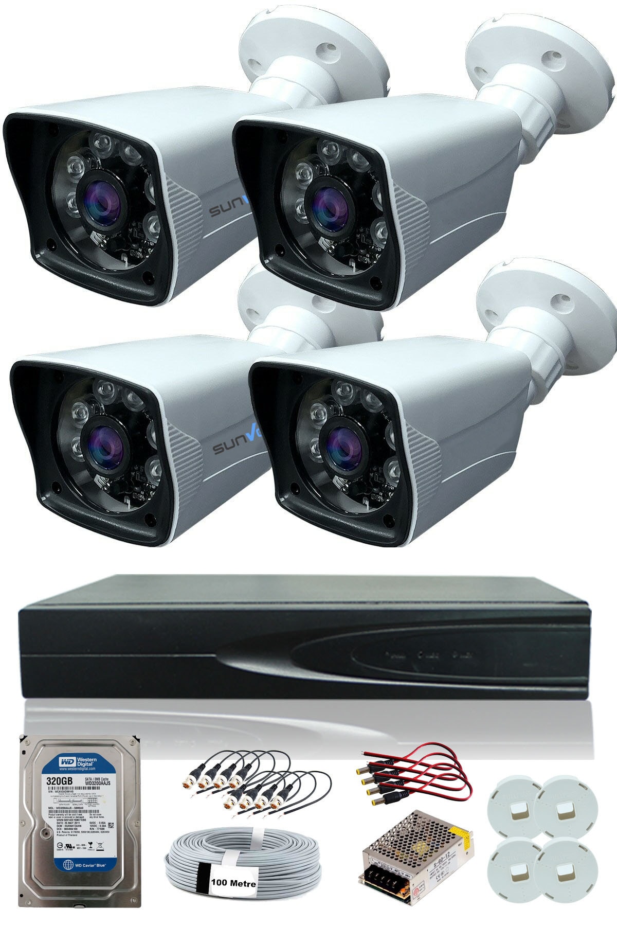 SUNVEO 4 Kameralı 5mp Lensli 1080p Fullhd Kamera Seti - Gece Görüşlü - Su Geçirmez - Cepten Izlemeli