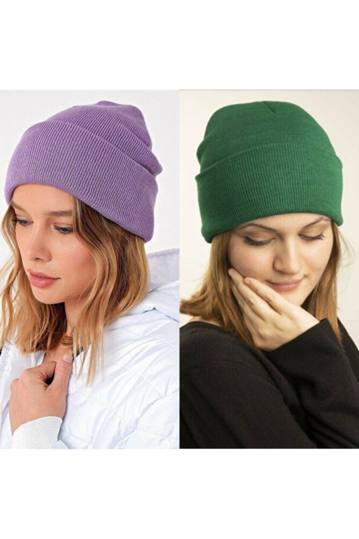 Moda Kızı Butik Lila Ve Yeşil 2'li Paket Bere