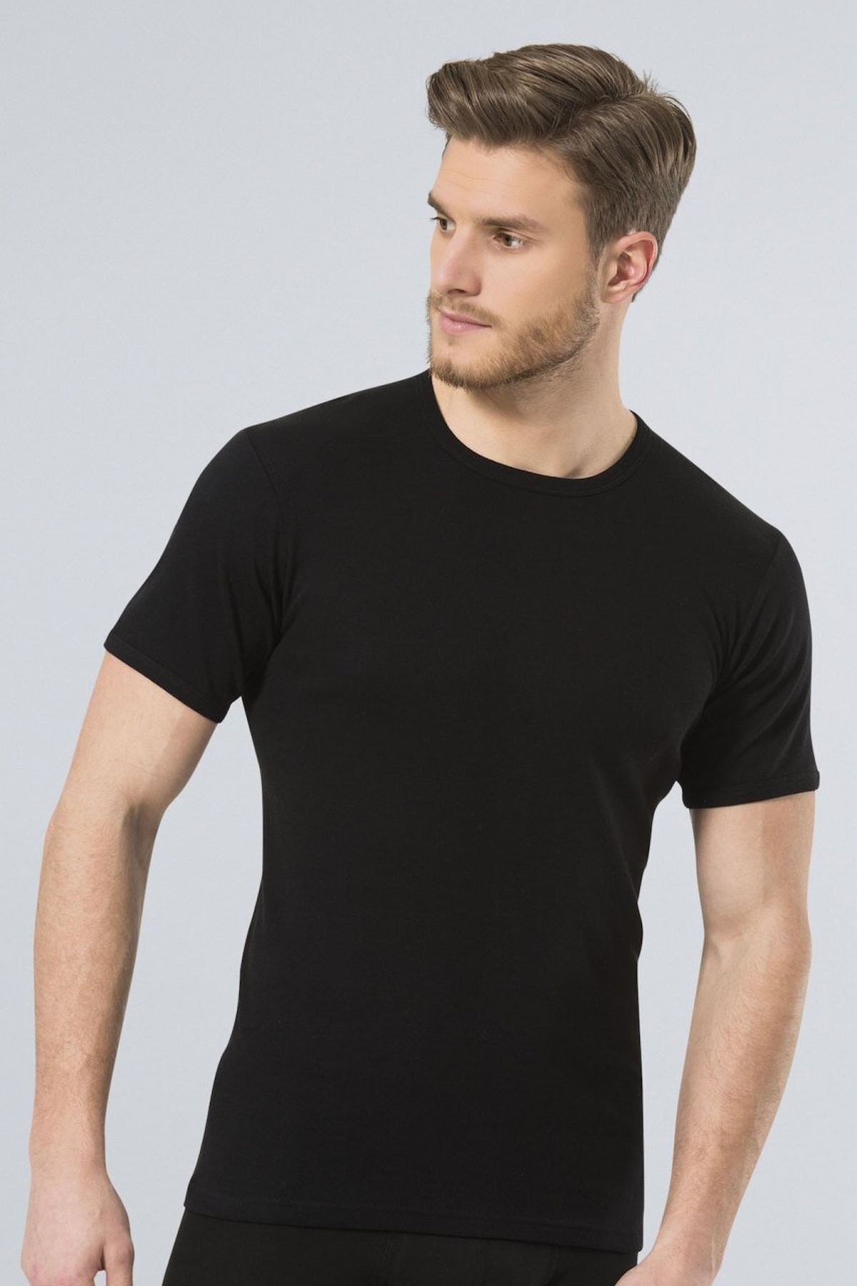 TÜREN 102 Siyah 2'li Erkek Ribana O Yaka Fanila