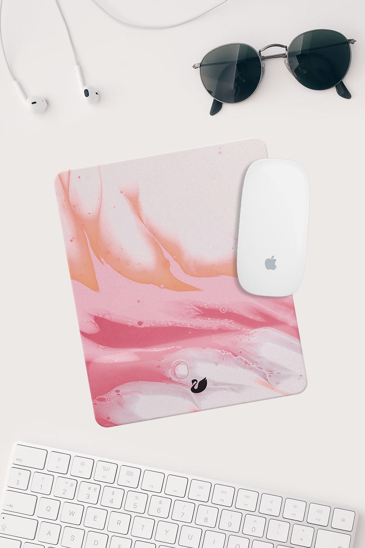 Kinder Garden Pembe Turuncu Desenli Bilek Destekli Dikdörtgen Mouse Pad Mouse Altlığı