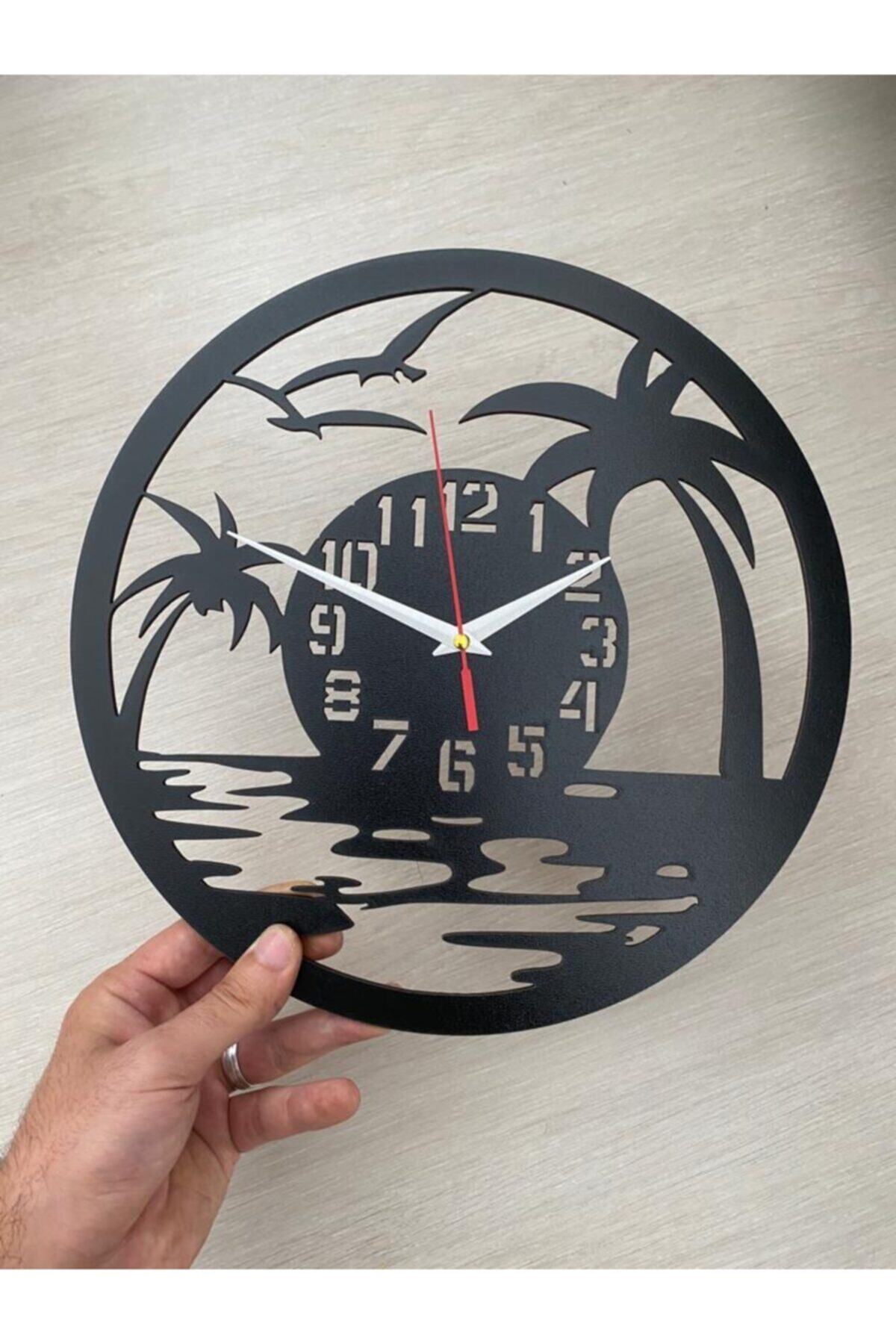M&B TASARIM Palmiye Ağacı Tasarımlı Ahşap Duvar Saati 29cm Ads5058