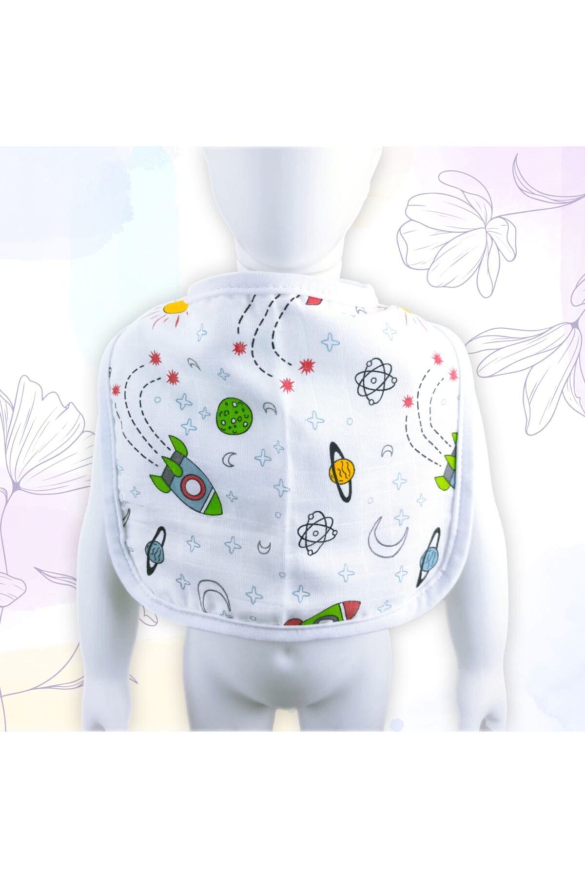 Ponçikya Organik Pamuk Müslin Düz Mama Önlüğü - Uzay