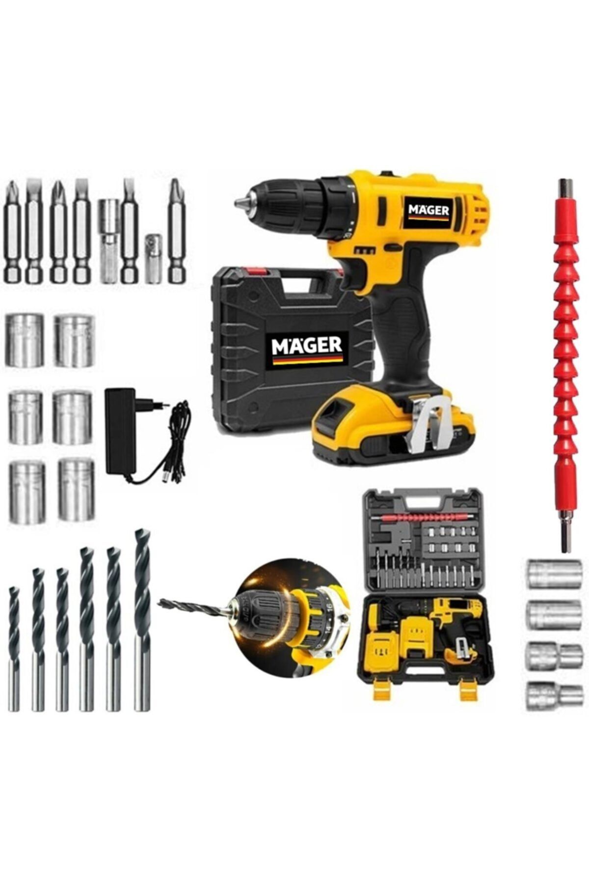 Mager Germany Technology 32 V 5 Ah Çift Akülü Li-on Batarya Darbeli Vidalama Matkap Ve 24 Parça Set
