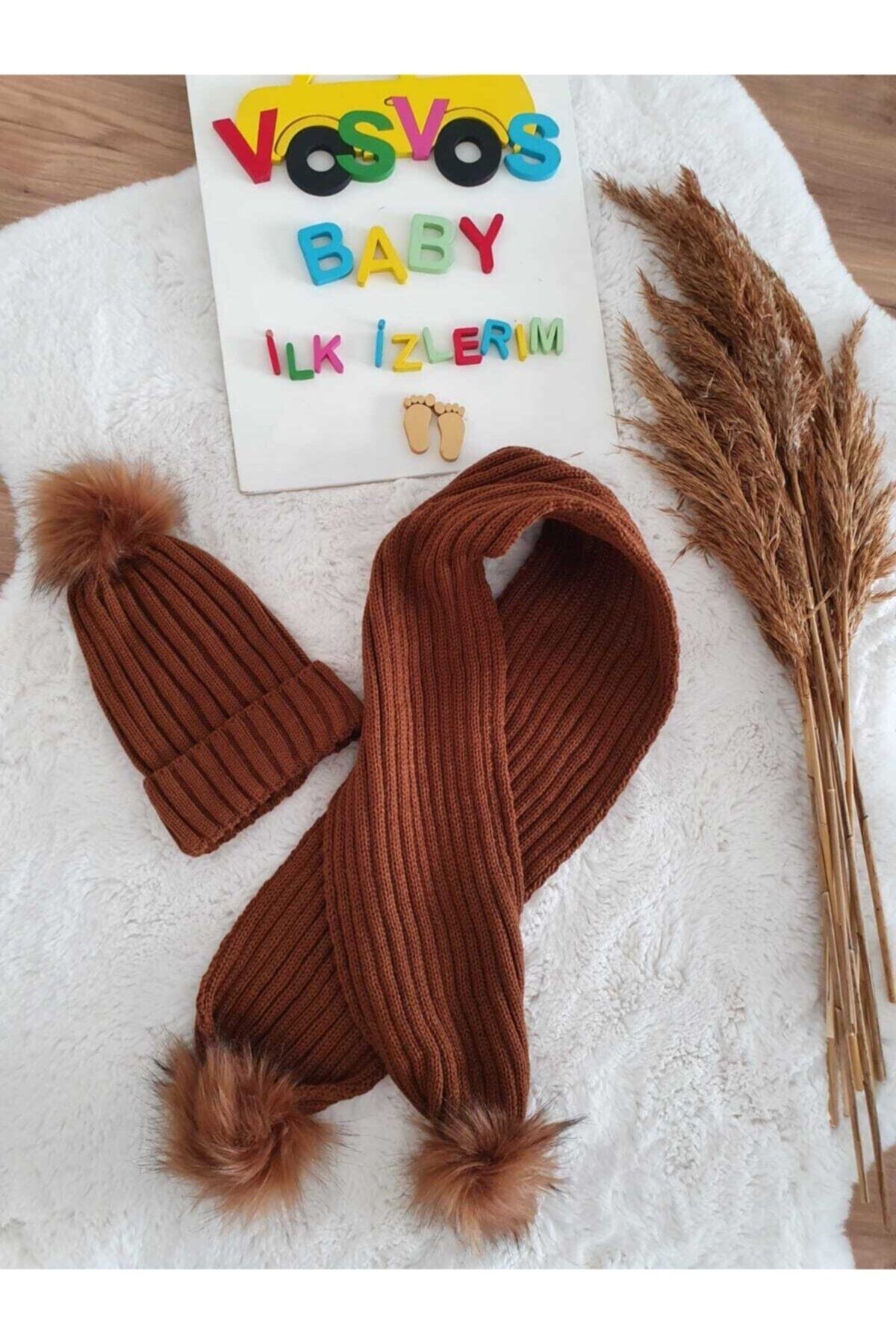 VOSVOSBABY Tek Ponpon Kahve Atkı&bere Takım