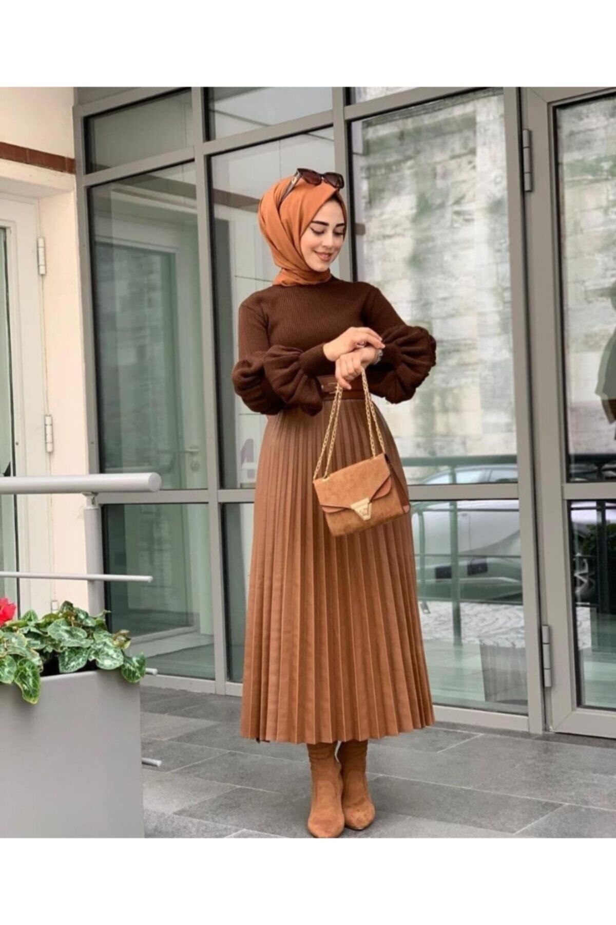 ZÜMRÜT BUTİK Taba Rengi Deri Etek