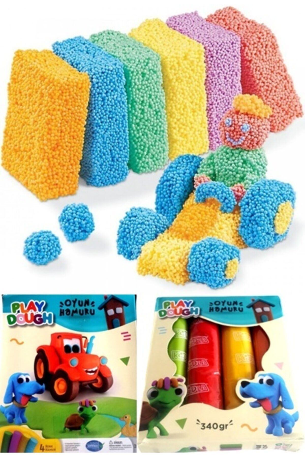 Mahi Max Bubu Modellino 6 Renk Kurumayan Köpük Oyun Hamuru & Kidea Playdogh 340 Gr 4 Renk Parmak Oyun Hamuru