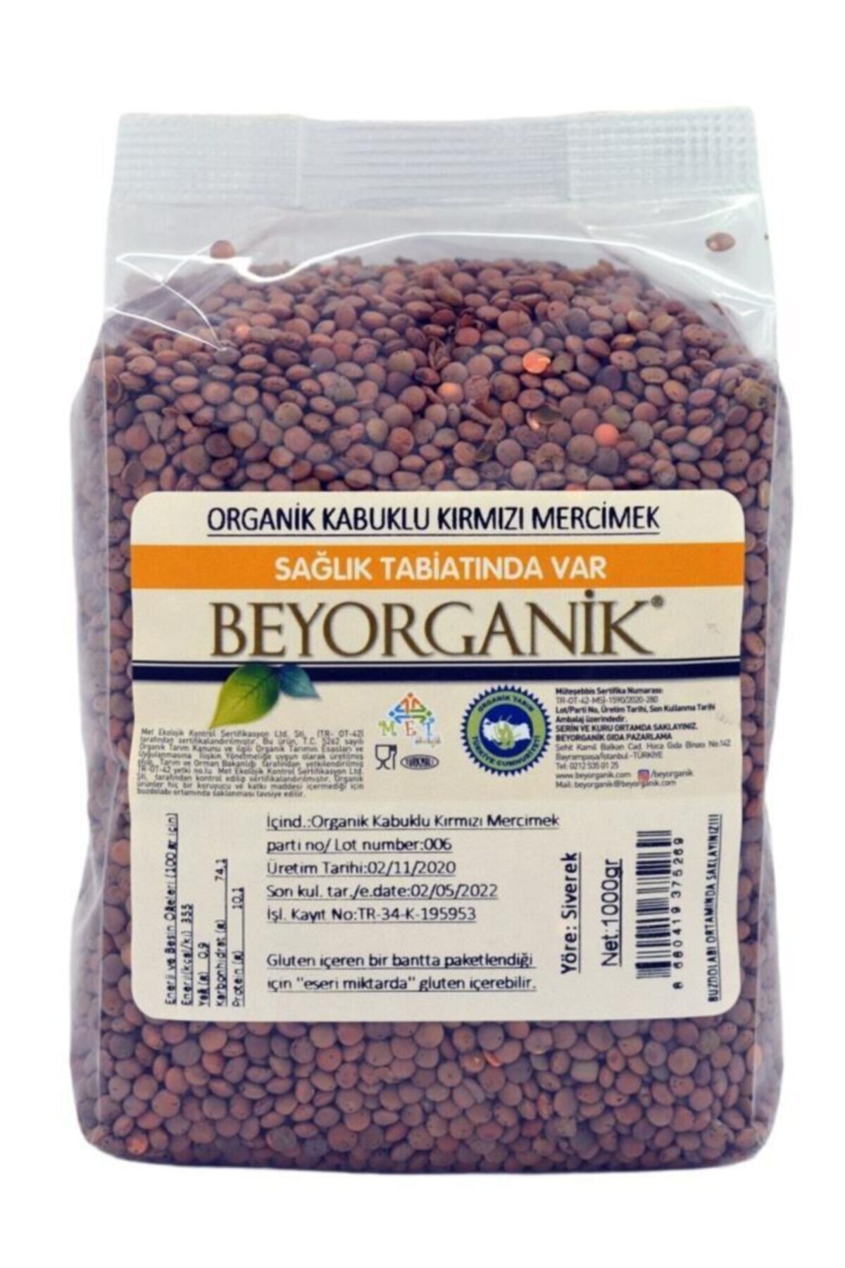 BEYORGANİK Kabuklu Kırmızı Mercimek 1000gr