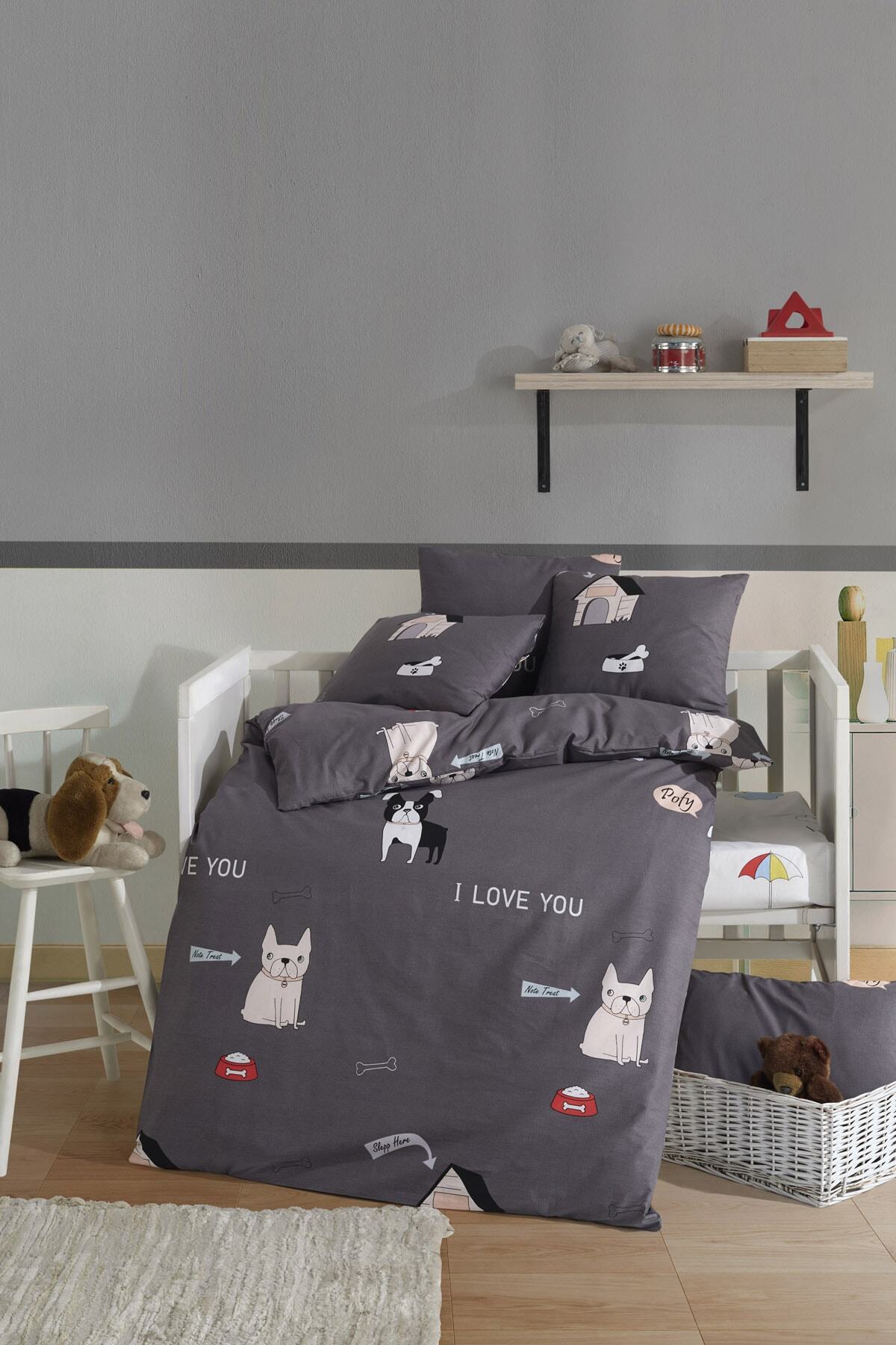 Enlora Home Enlora %100 Doğal Pamuk Bebek Nevresim Takımı Papçik Antrasit