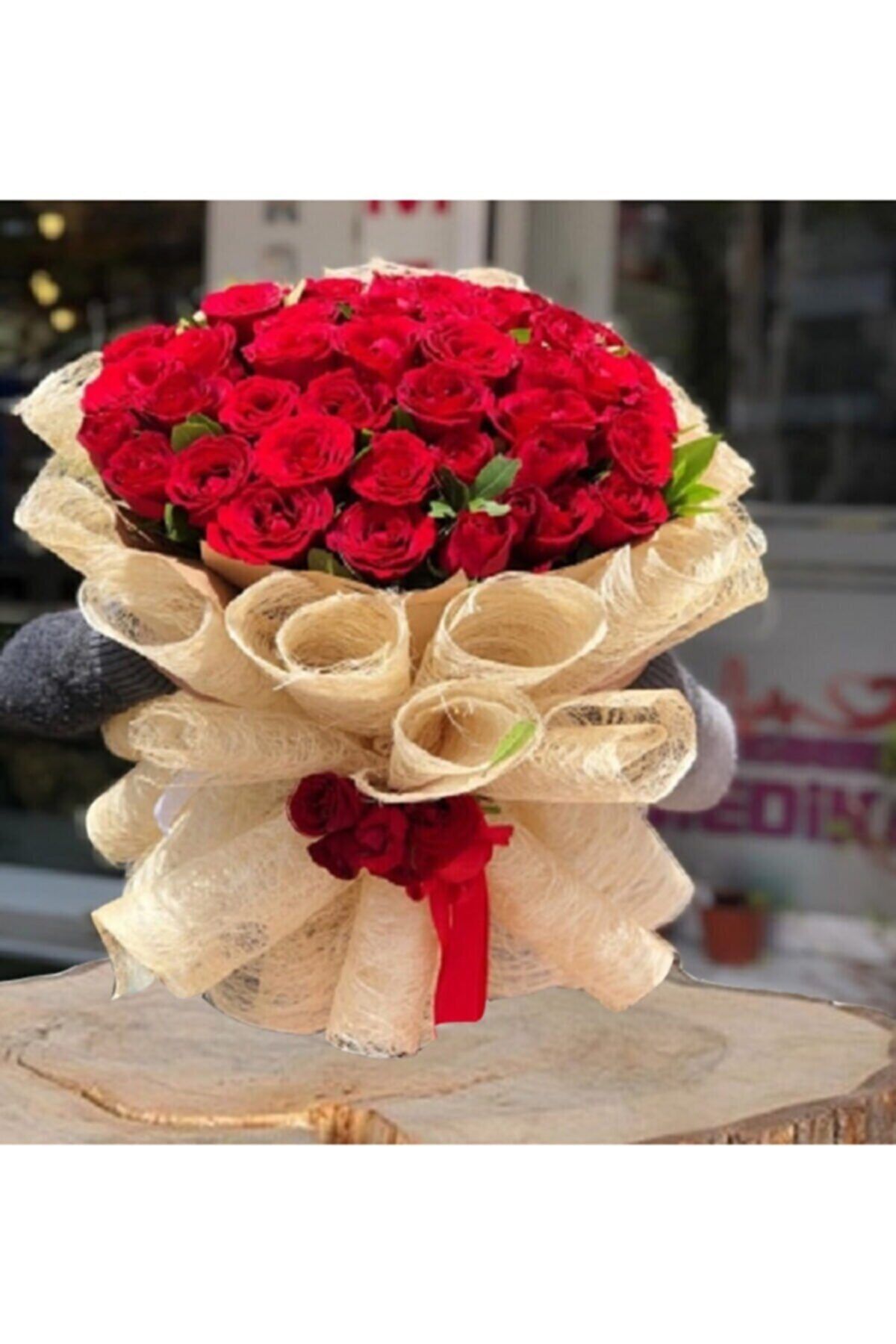 YAPAY ÇİÇEKÇİNİZ Yapay Kırmızı Kadife Gül Ile Hazırlanmış Kız Isteme Buketi
