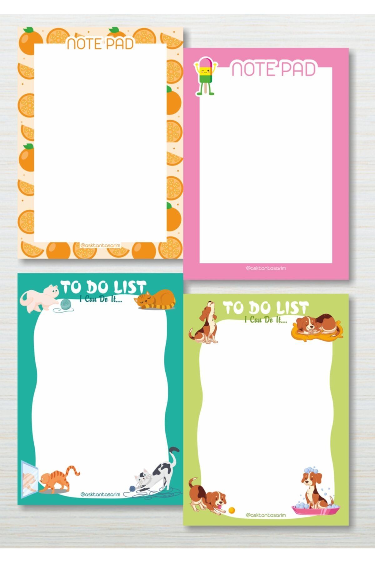 Aşktan Basım Hizmetleri 4lü Note Pad Todo List Bloknot 10x14 cm
