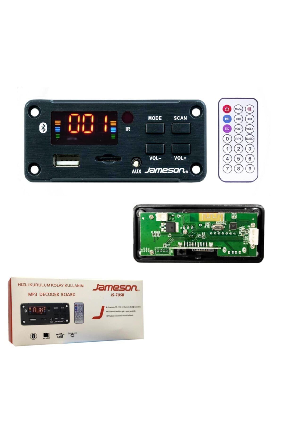 Jameson Oto Teyp Çevirici Bord 12v Bt/usb/sd/fm/aux Konuşmalı Renkli Ekran Js-7usb