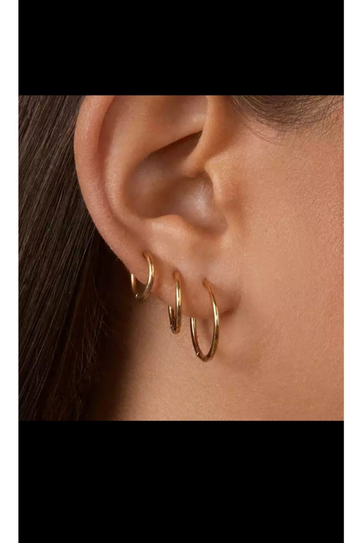Arescollection Cerrahi Çelik Gold Renk 3 Boy Halka Küpe Seti