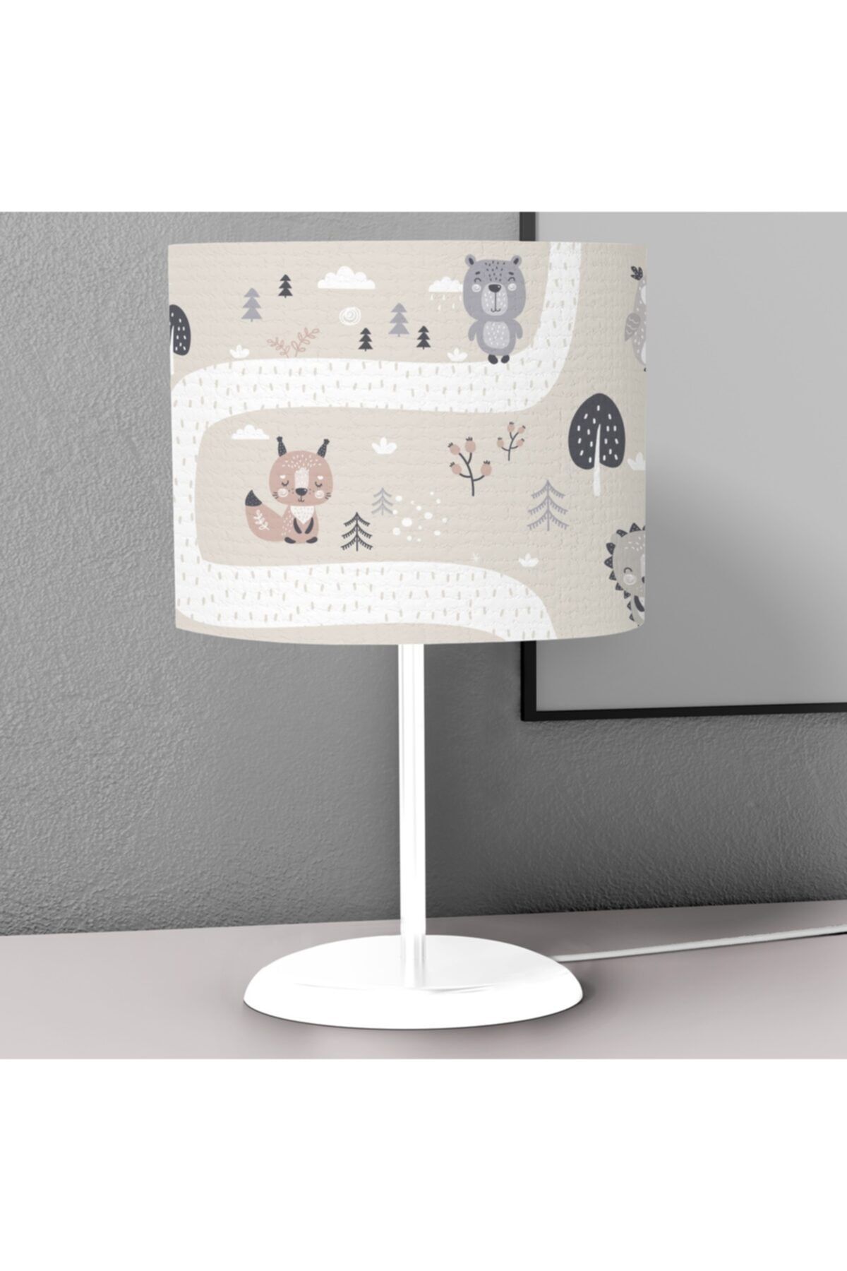Tinybabyconcept Yol Ve Hayvanlar Desenli Çocuk Odası Dijital Baskılı Çocuk Odası Masaüstü Abajur Avize