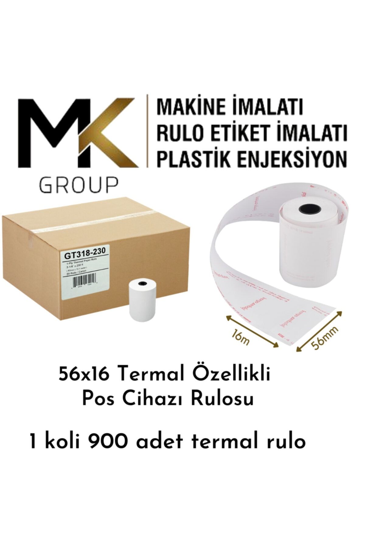 MK RULO • 56x16 Termal Rulo / Pos Rulosu / 1 Koli (900 Adet)
