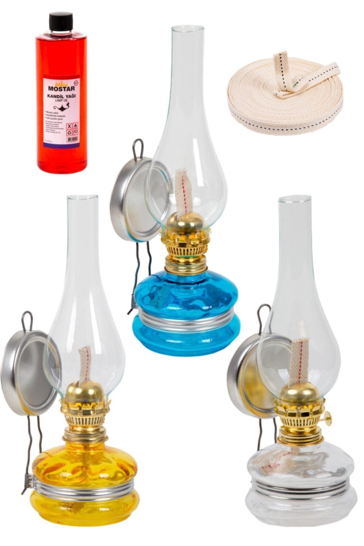 ŞEHRİMOSTARKIRK1 Gaz Lambası 3 Lü Set No 14%400 Ml Kokusuz Yağ+1 Metre Fitil