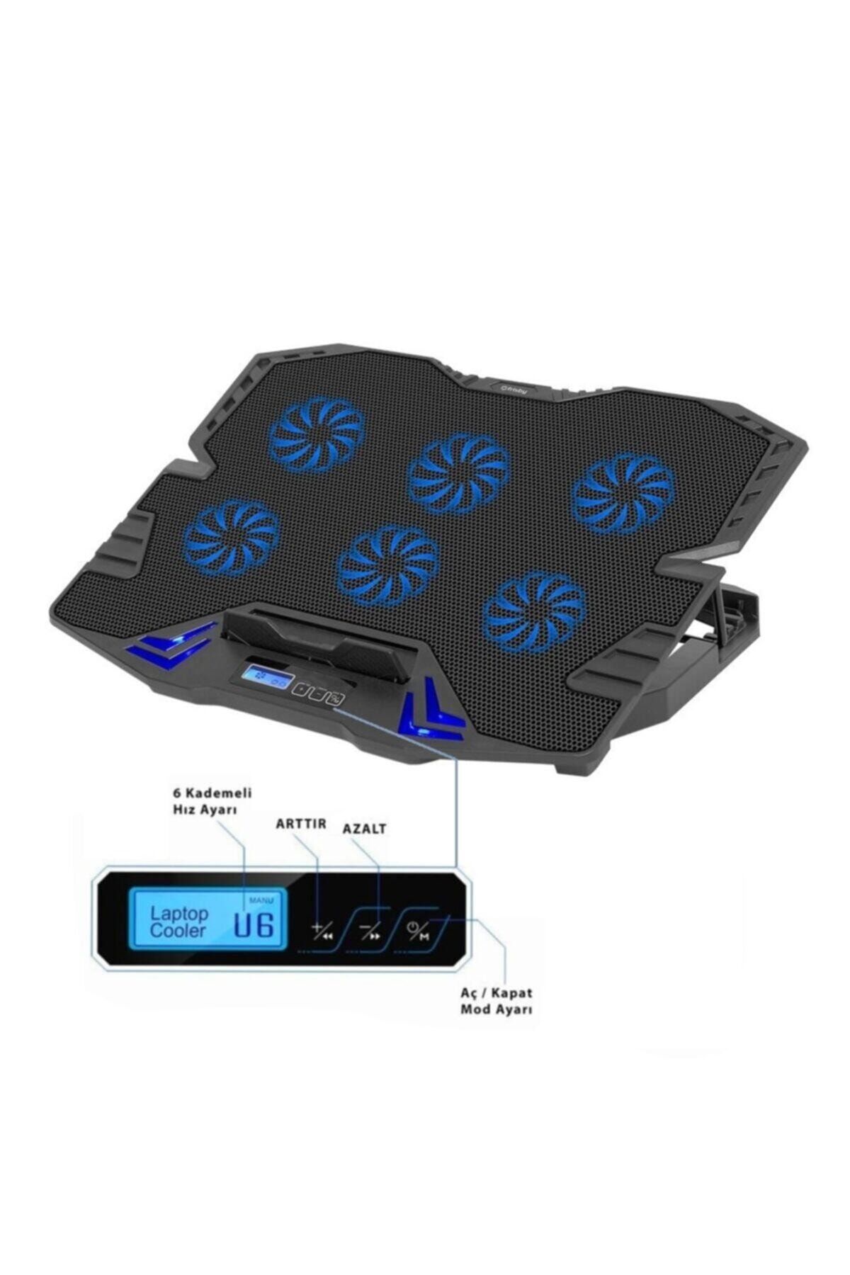 FRISBY 5235st 6 Adet Işıklı Fanlı Full Mesh Tasarım Lcd Kontrol Panelli Pro Standlı Notebook Soğutucu
