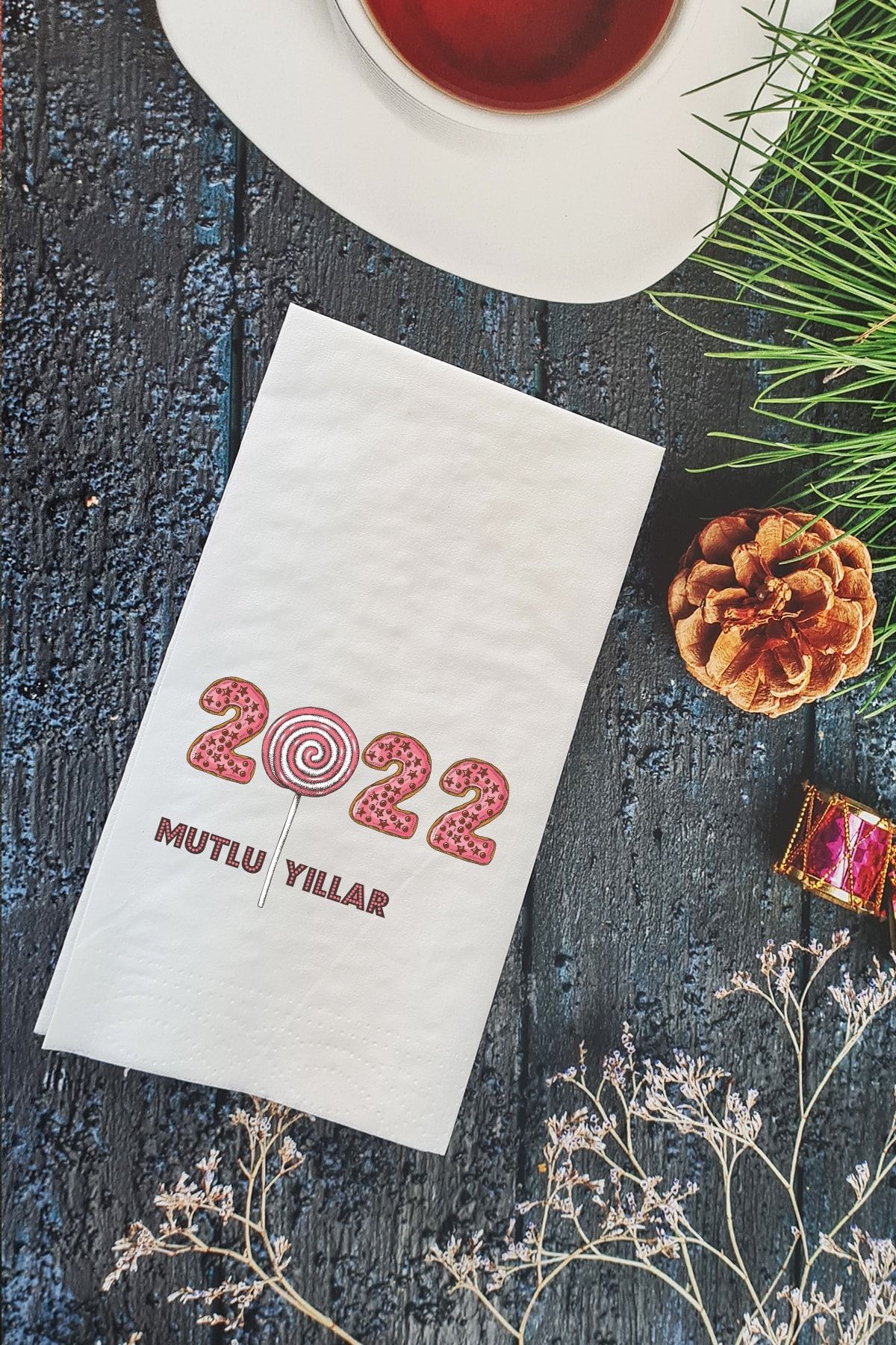 PEKSHOP Sunum Peçetesi - 2022 Yeni Yıl Masa Süsleme Peçetesi
