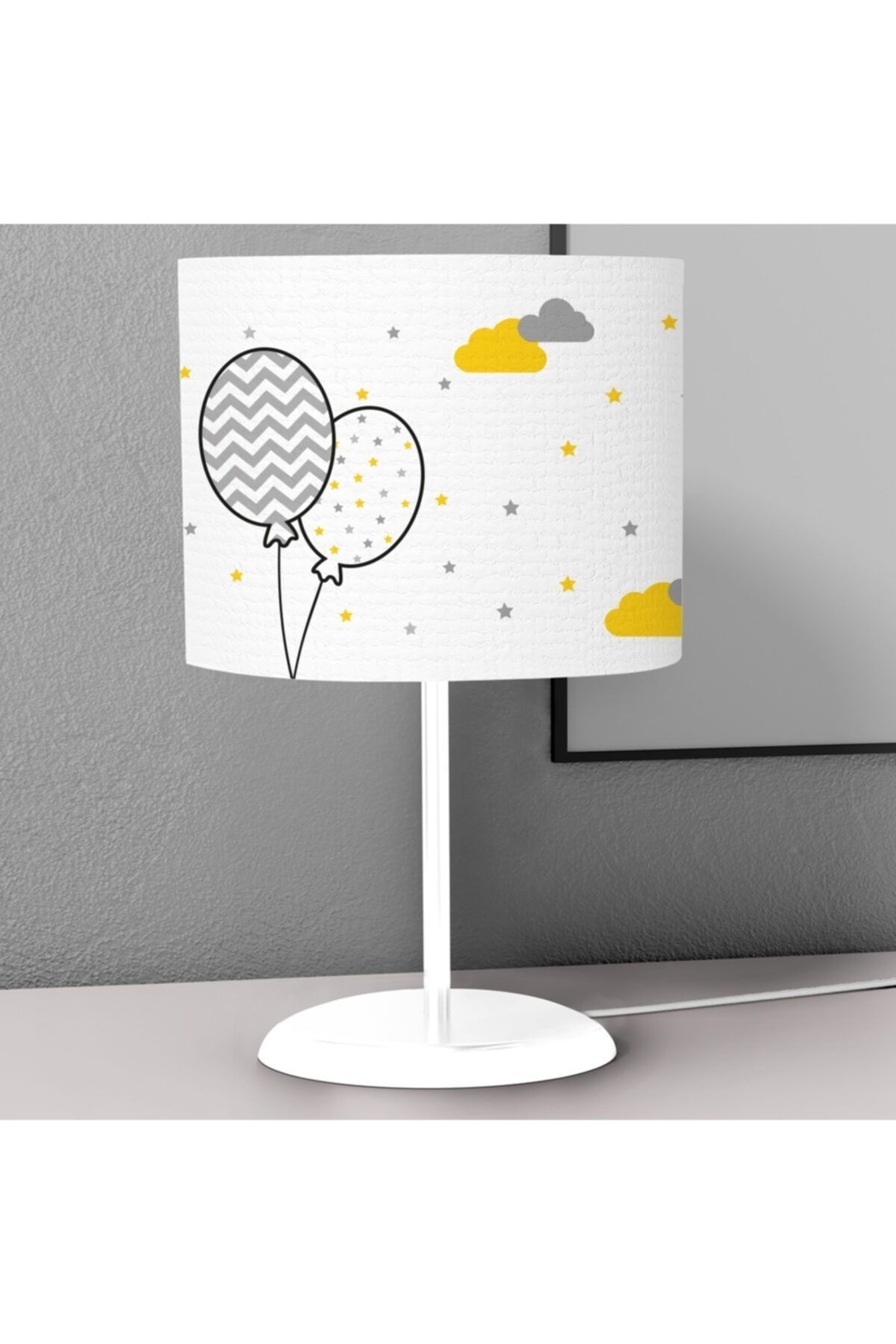 Tinybabyconcept Balon Ve Sarı Bulut Desenli Çocuk Odası Dijital Baskılı Çocuk Odası Masaüstü Abajur Avize